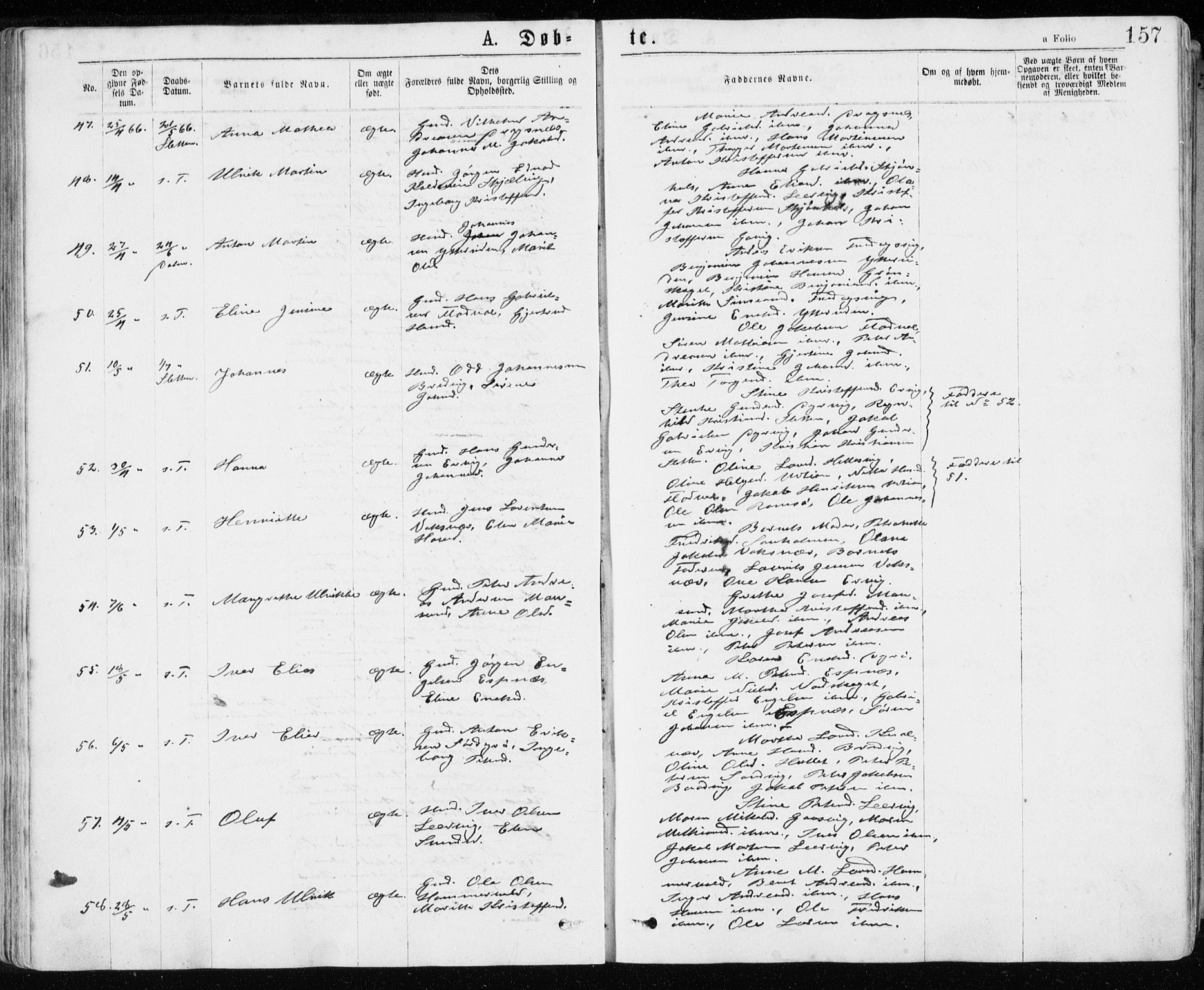 Ministerialprotokoller, klokkerbøker og fødselsregistre - Sør-Trøndelag, AV/SAT-A-1456/640/L0576: Parish register (official) no. 640A01, 1846-1876, p. 157