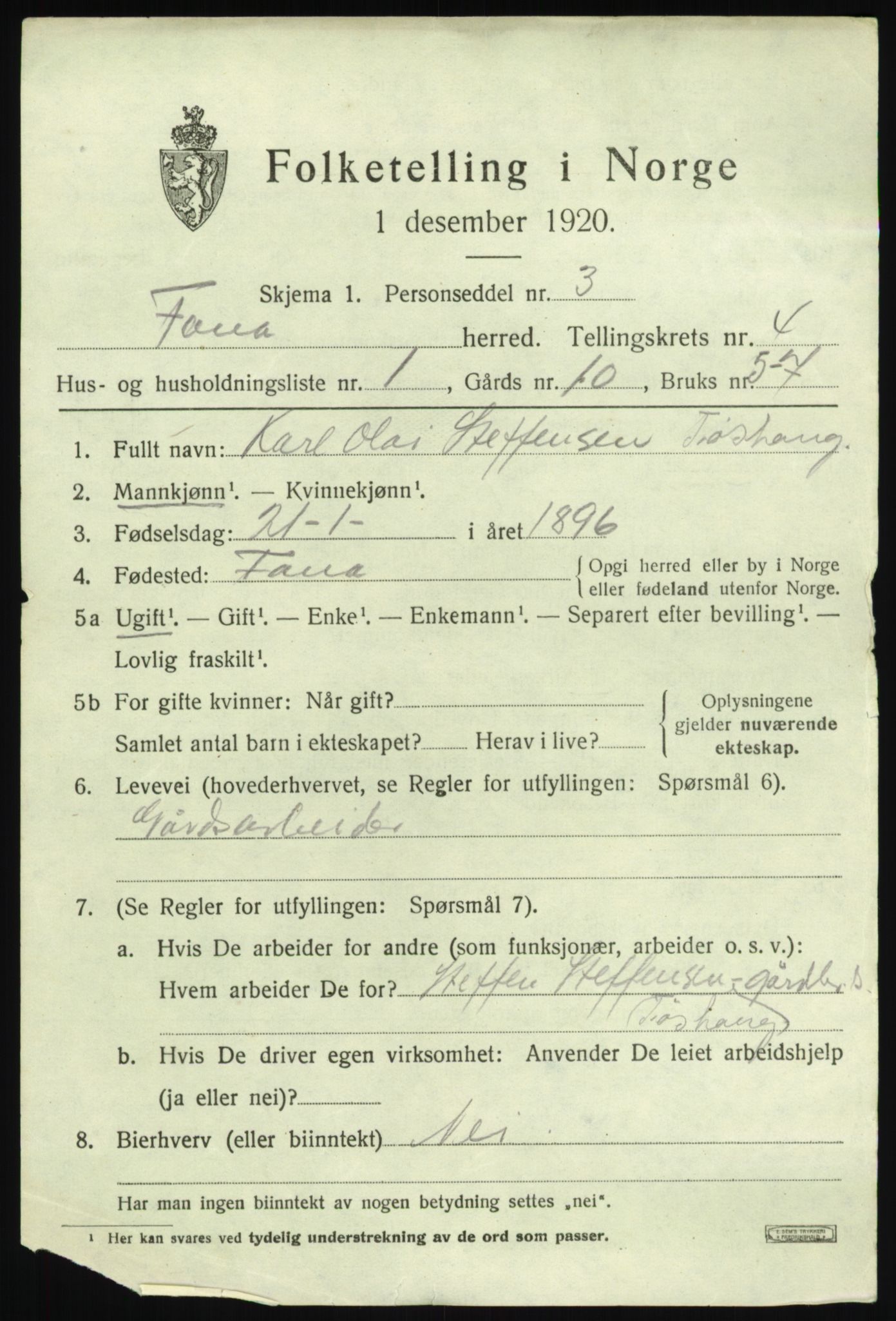 SAB, 1920 census for Fana, 1920, p. 5479