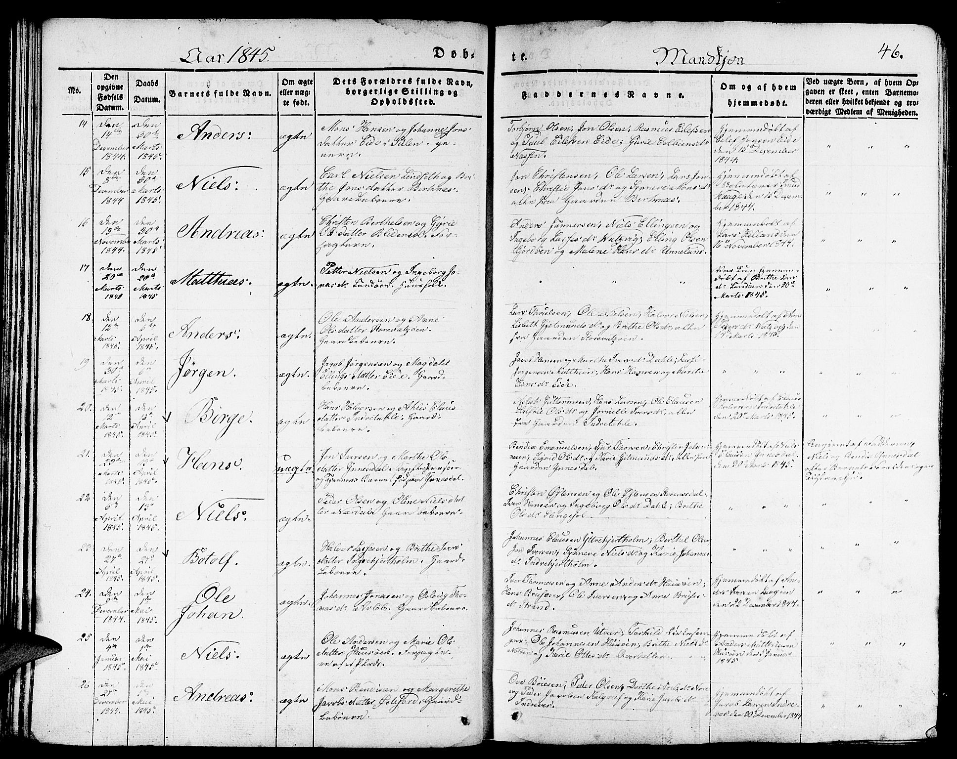 Gulen sokneprestembete, AV/SAB-A-80201/H/Haa/Haaa/L0020: Parish register (official) no. A 20, 1837-1847, p. 46