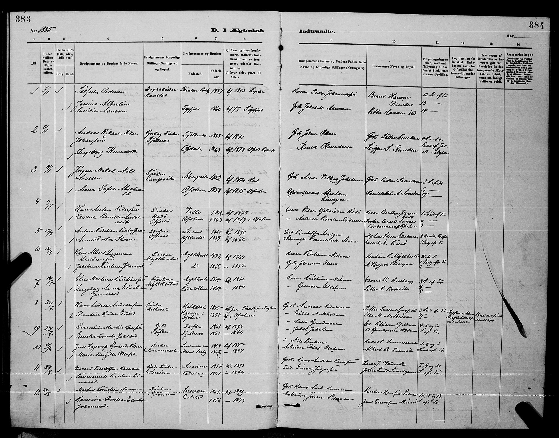 Ministerialprotokoller, klokkerbøker og fødselsregistre - Nordland, AV/SAT-A-1459/872/L1047: Parish register (copy) no. 872C03, 1880-1897, p. 383-384