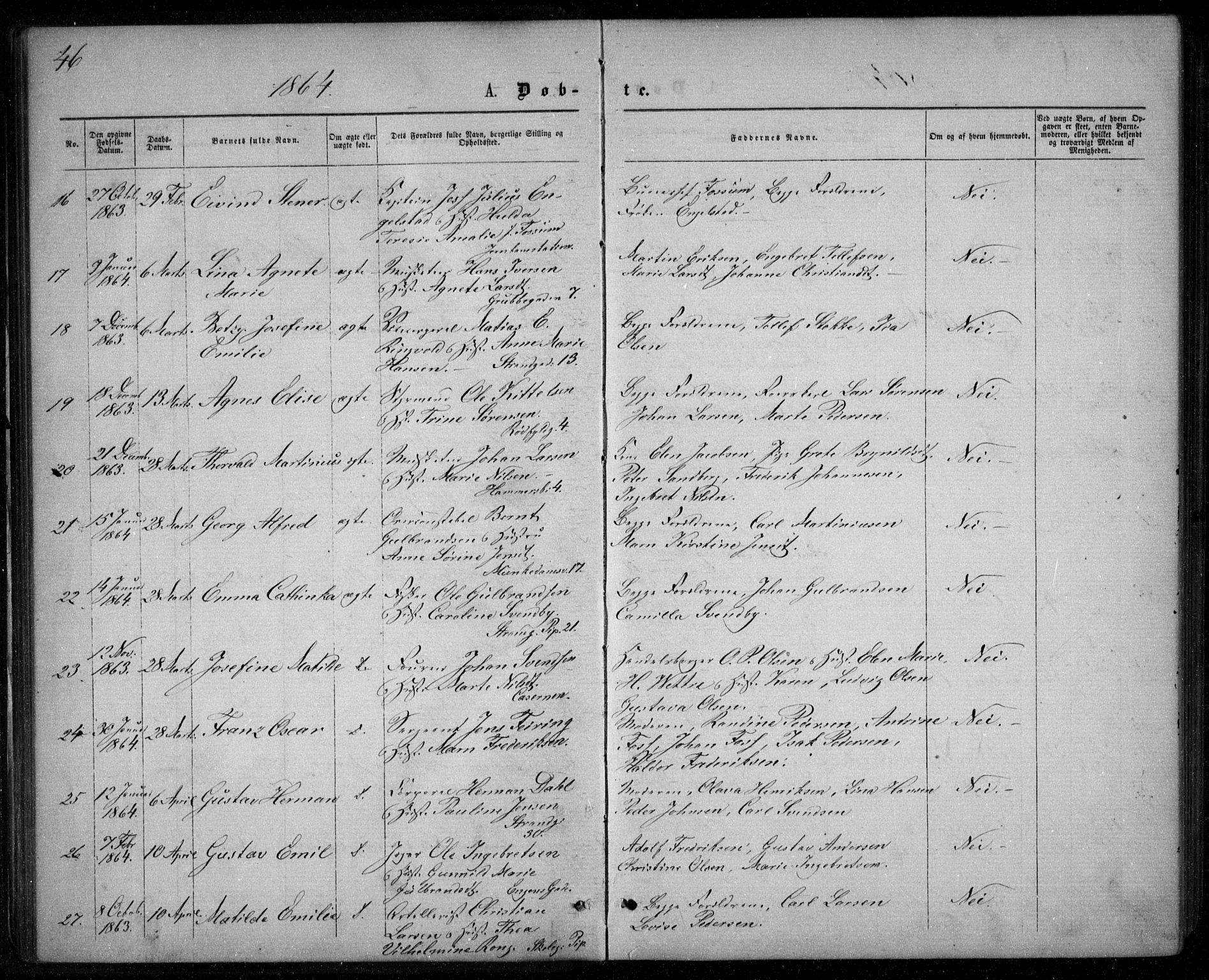 Garnisonsmenigheten Kirkebøker, AV/SAO-A-10846/G/Ga/L0006: Parish register (copy) no. 6, 1860-1880, p. 46