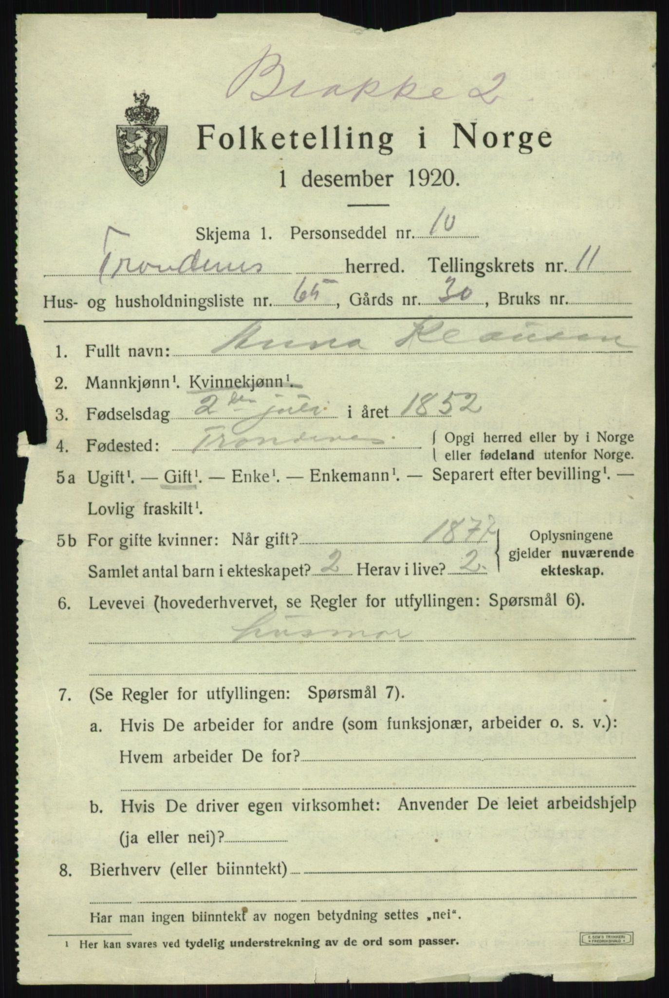 SATØ, 1920 census for Trondenes, 1920, p. 9249