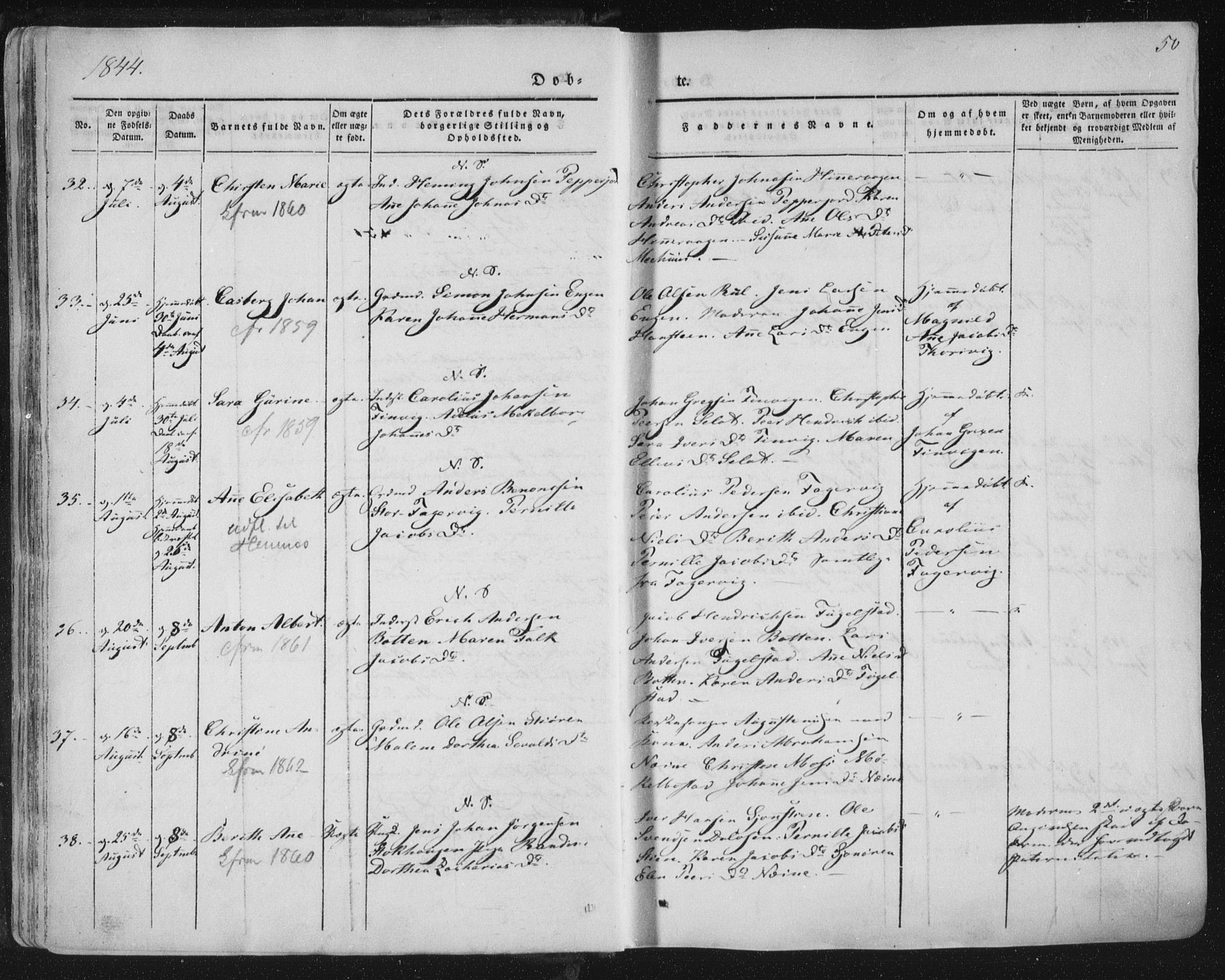 Ministerialprotokoller, klokkerbøker og fødselsregistre - Nordland, AV/SAT-A-1459/838/L0549: Parish register (official) no. 838A07, 1840-1854, p. 50