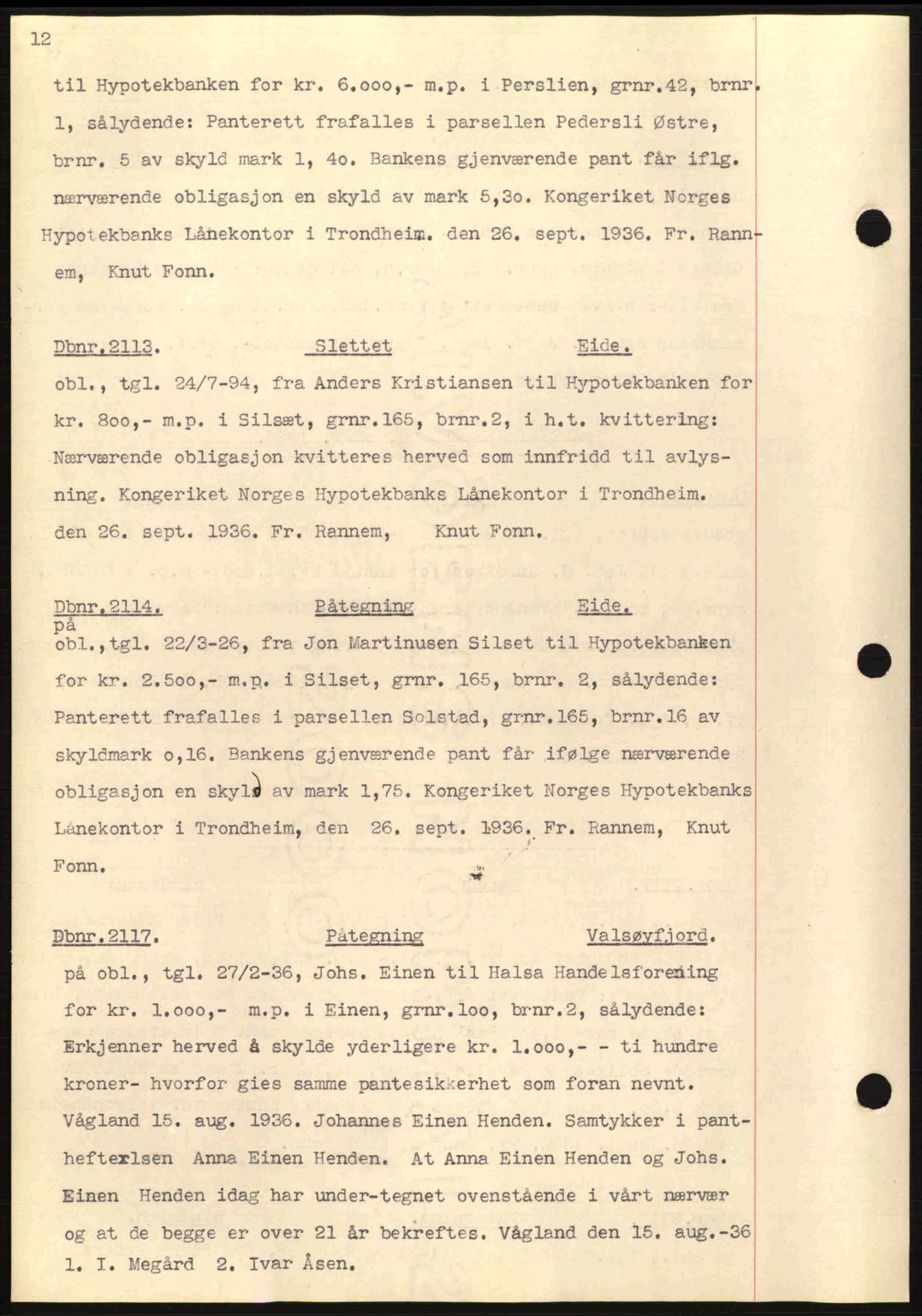 Nordmøre sorenskriveri, AV/SAT-A-4132/1/2/2Ca: Mortgage book no. C80, 1936-1939, Diary no: : 2113/1936