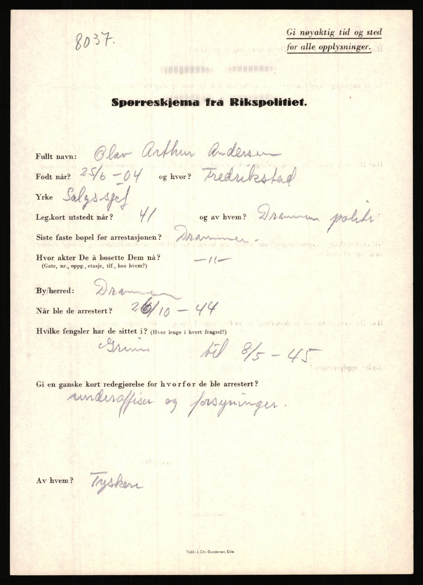 Rikspolitisjefen, AV/RA-S-1560/L/L0001: Abelseth, Rudolf - Berentsen, Odd, 1940-1945, p. 511