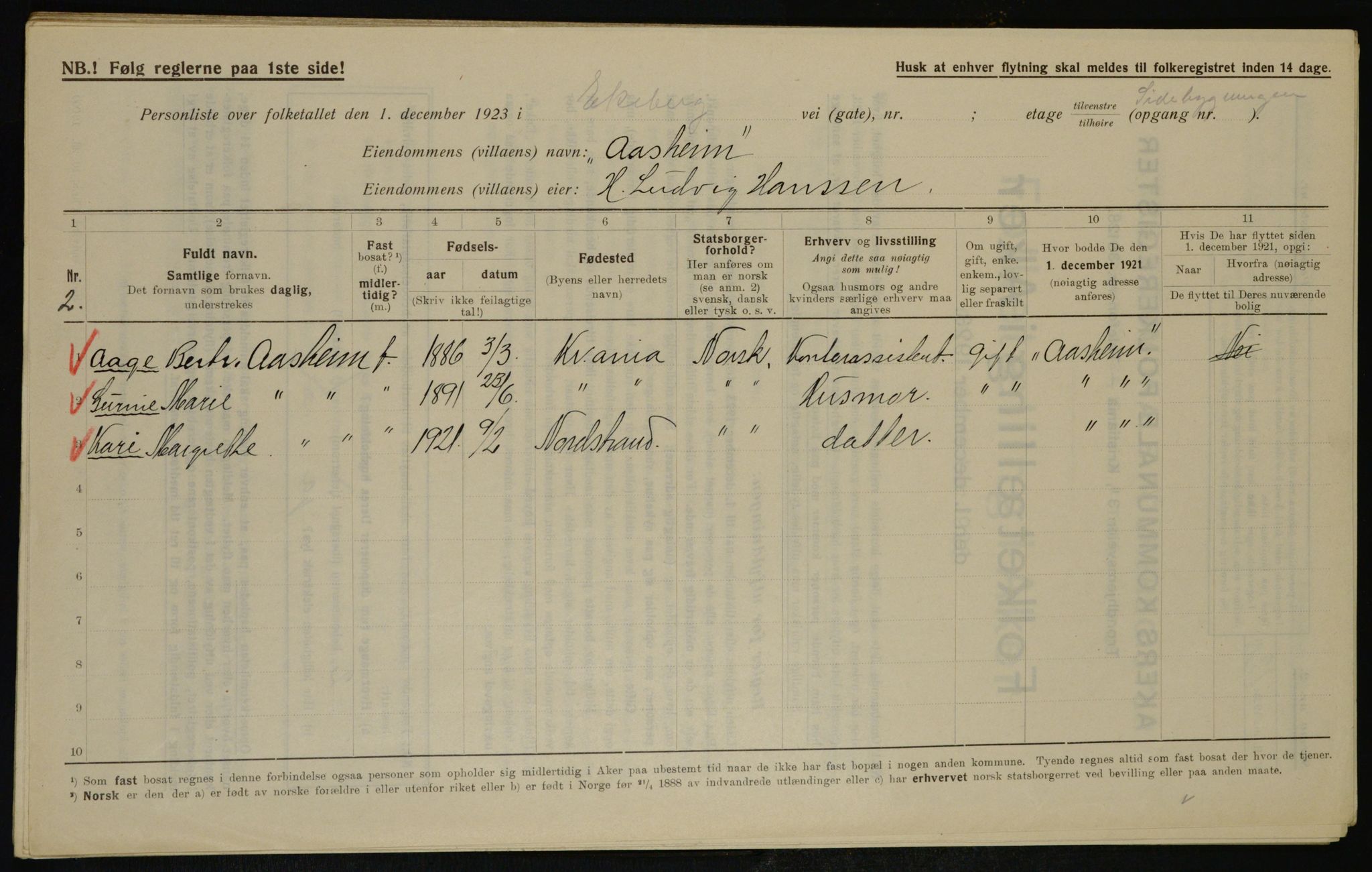 , Municipal Census 1923 for Aker, 1923, p. 37319