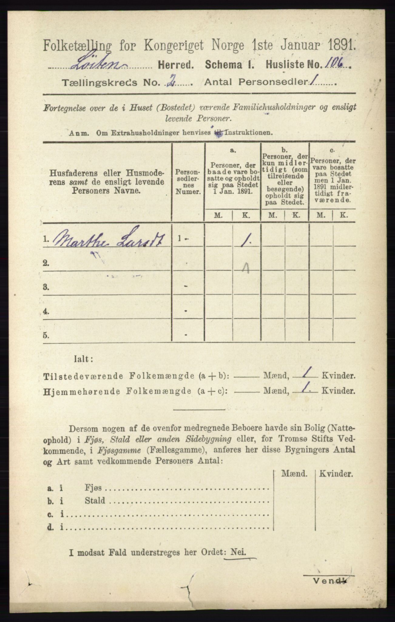 RA, 1891 census for 0415 Løten, 1891, p. 1478