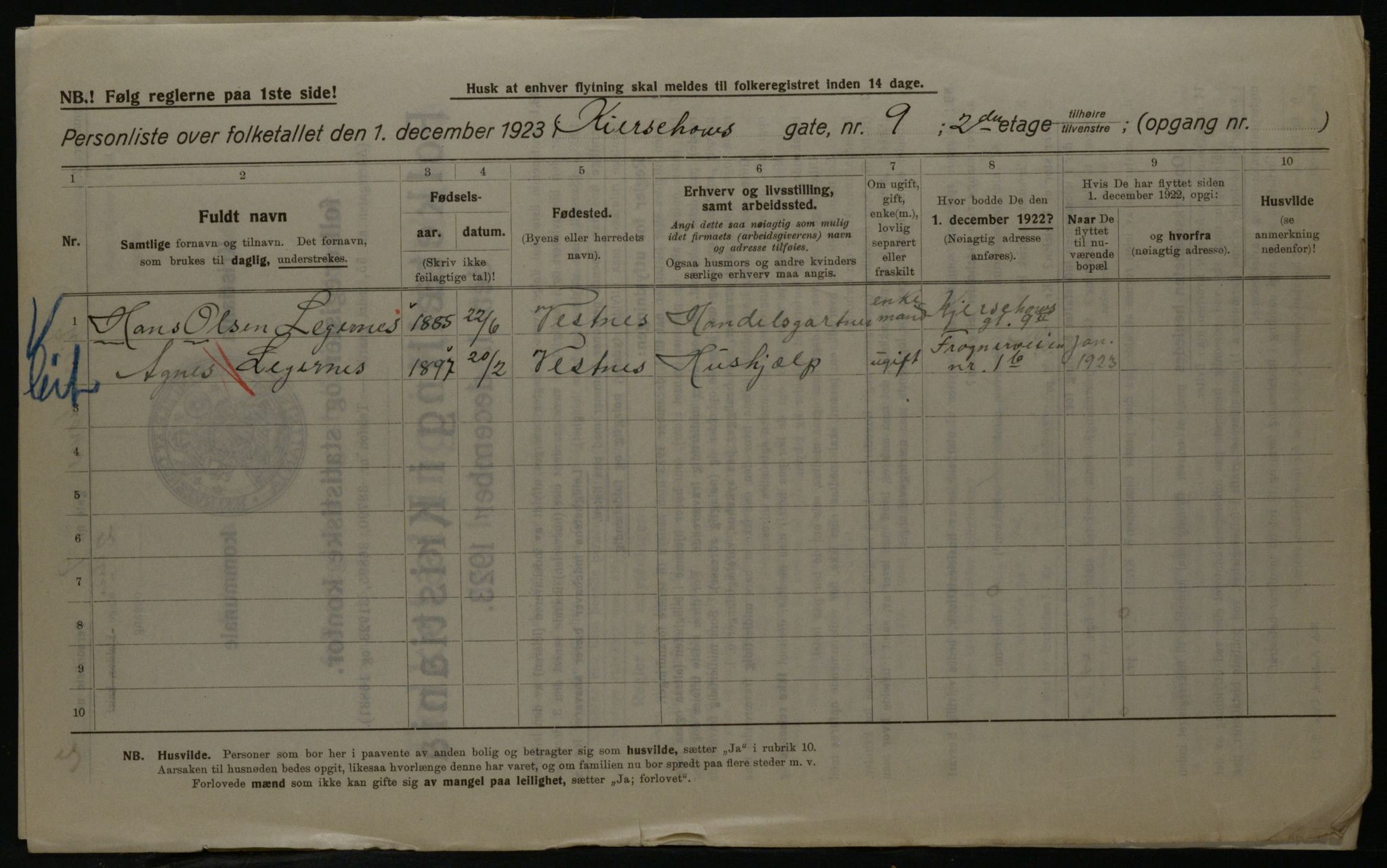 OBA, Municipal Census 1923 for Kristiania, 1923, p. 55289