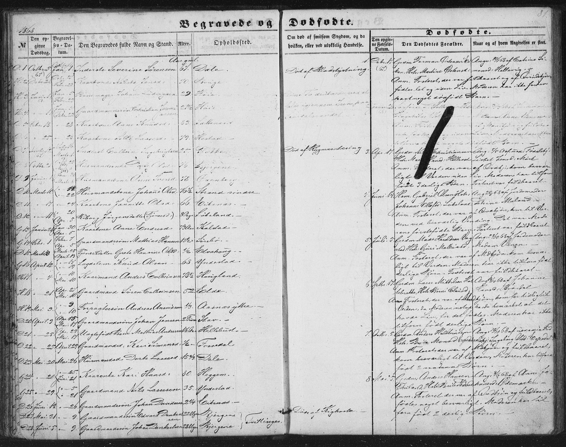 Fjaler sokneprestembete, AV/SAB-A-79801/H/Haa/Haaa/L0012: Parish register (official) no. A 12, 1854-1887, p. 31