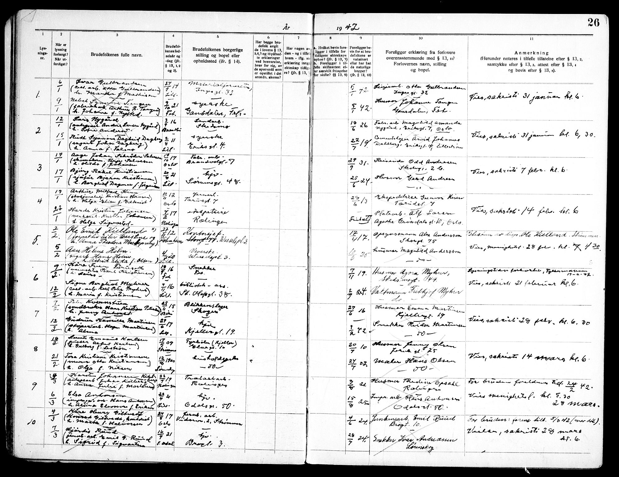 Lillestrøm prestekontor Kirkebøker, SAO/A-10327a/H/L0001: Banns register no. 1, 1939-1952, p. 26