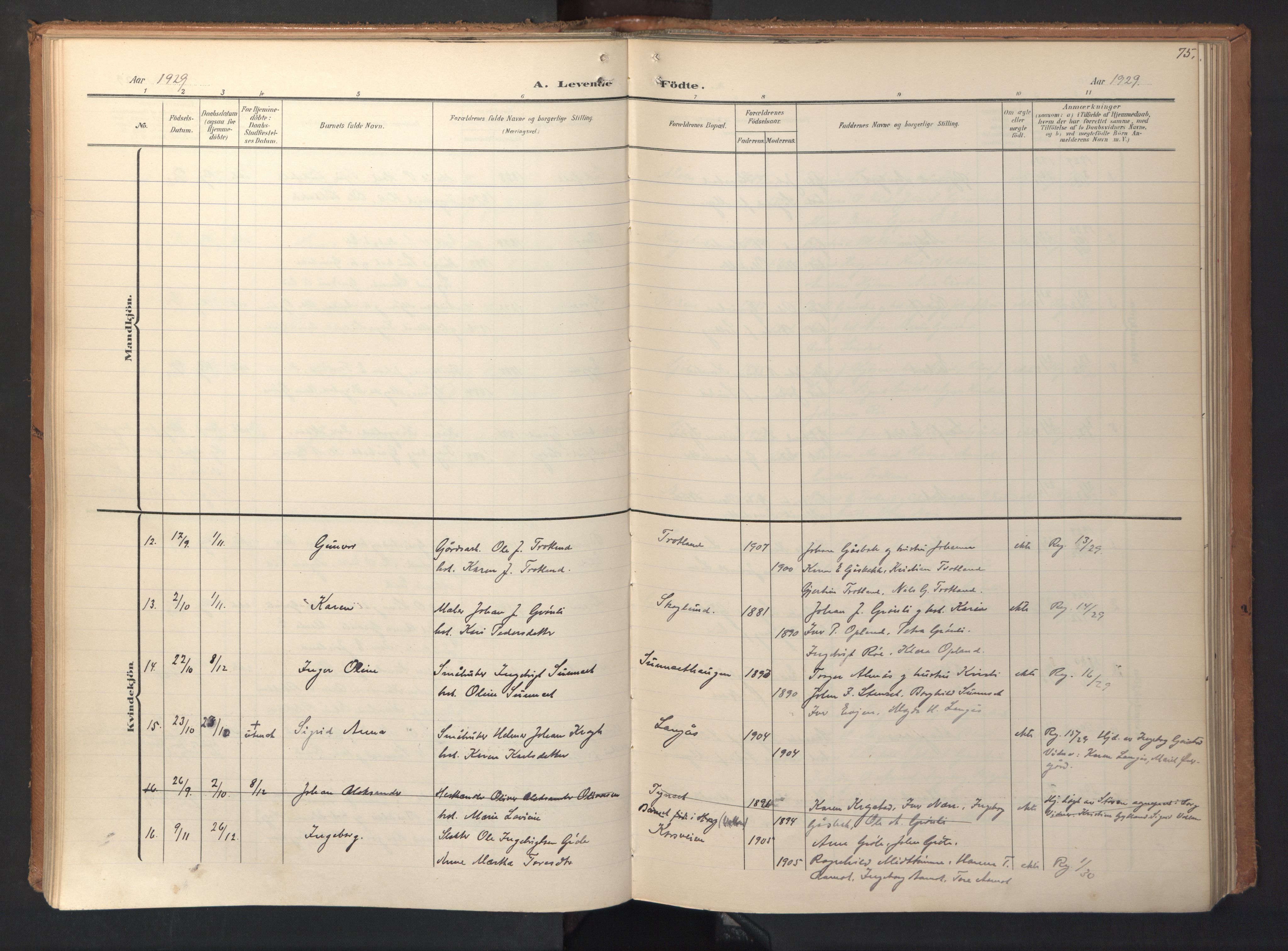 Ministerialprotokoller, klokkerbøker og fødselsregistre - Sør-Trøndelag, SAT/A-1456/694/L1128: Parish register (official) no. 694A02, 1906-1931, p. 75