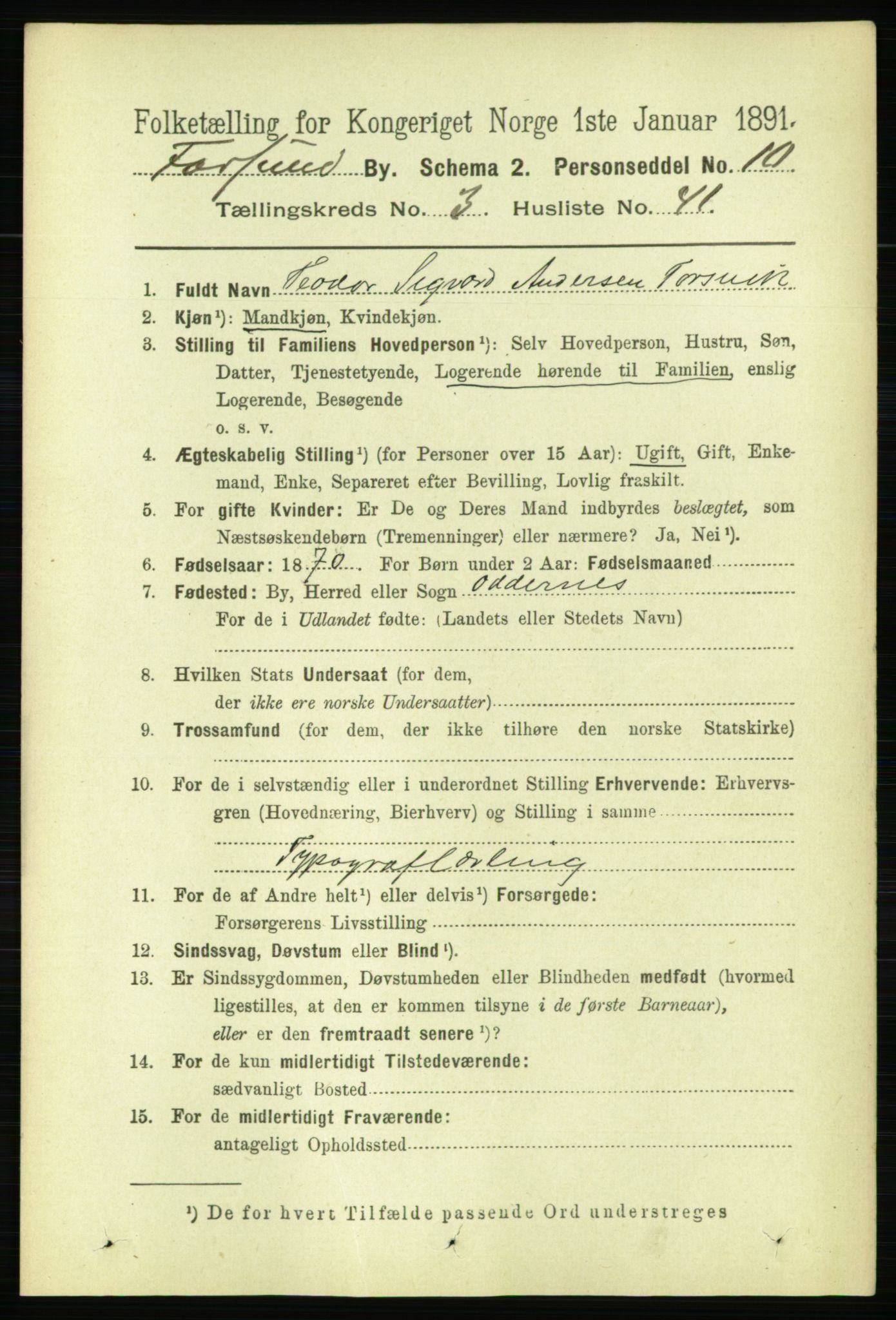 RA, 1891 census for 1003 Farsund, 1891, p. 1626