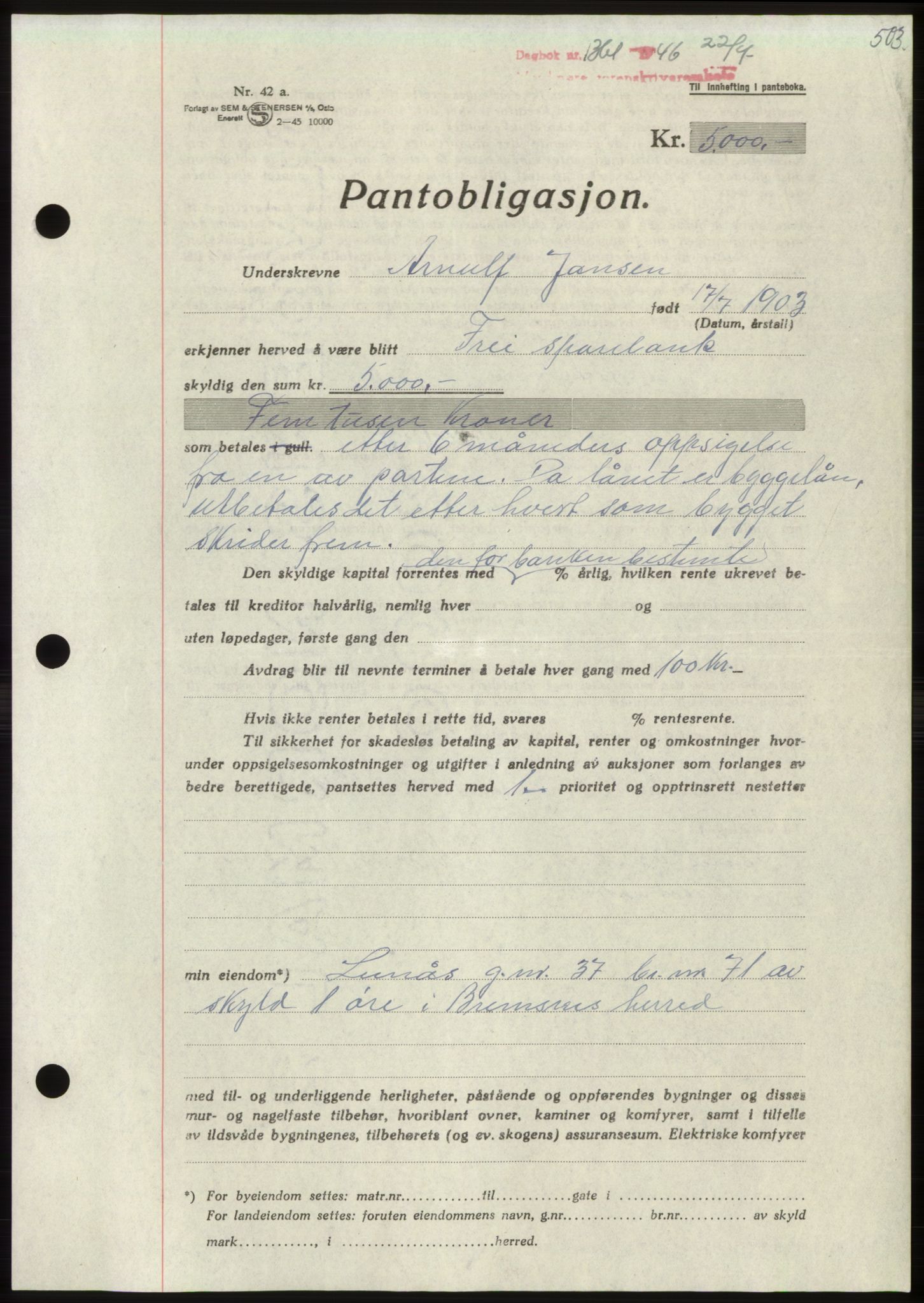 Nordmøre sorenskriveri, AV/SAT-A-4132/1/2/2Ca: Mortgage book no. B94, 1946-1946, Diary no: : 1361/1946