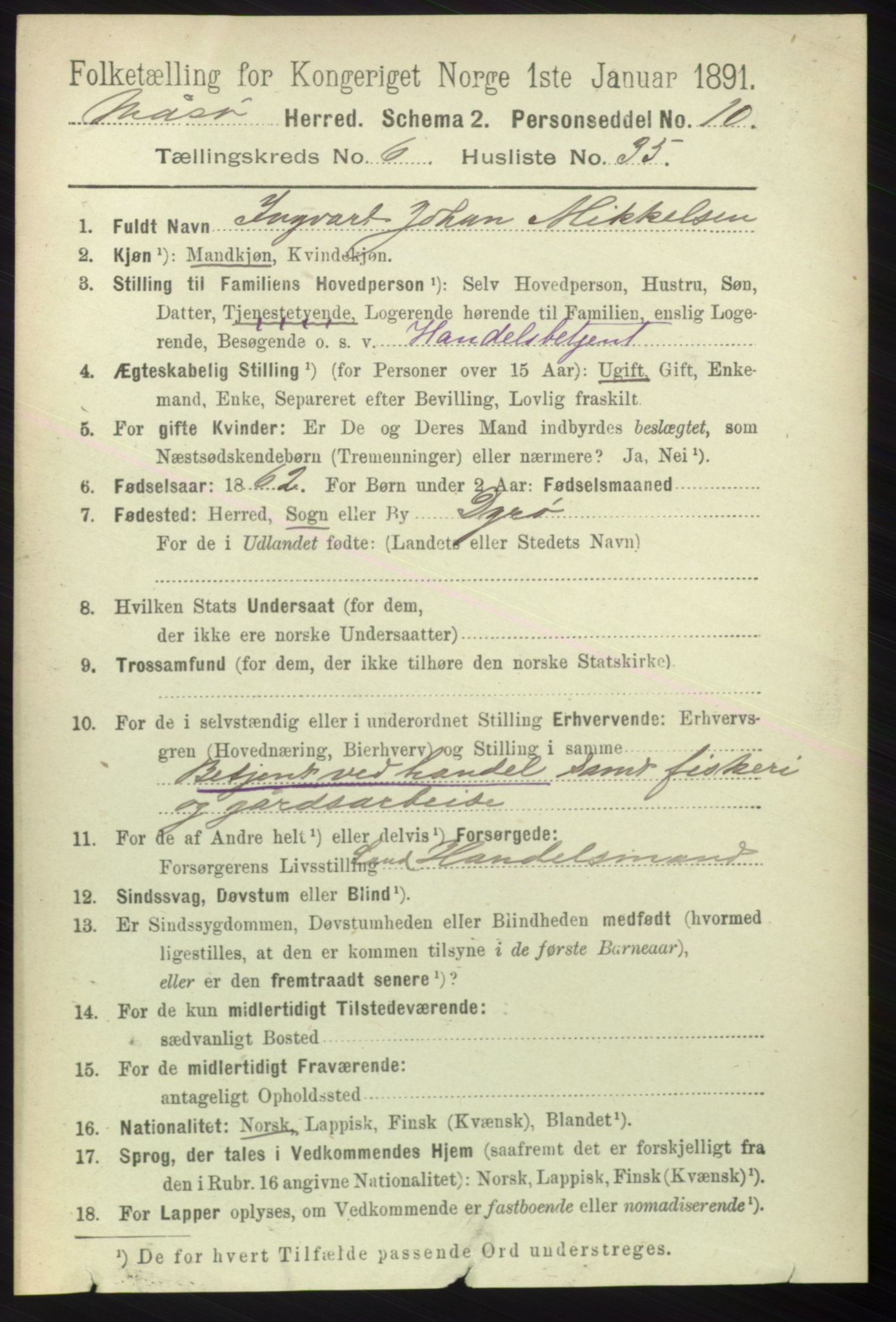 RA, 1891 census for 2018 Måsøy, 1891, p. 1329