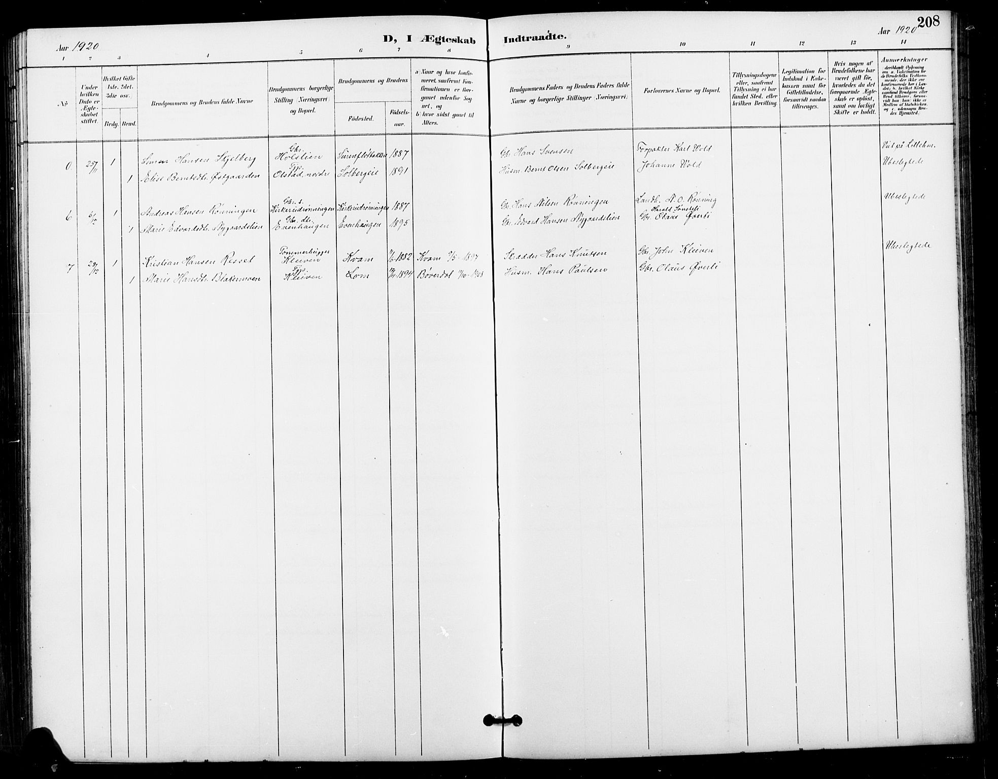 Vestre Gausdal prestekontor, SAH/PREST-094/H/Ha/Hab/L0003: Parish register (copy) no. 3, 1896-1925, p. 208