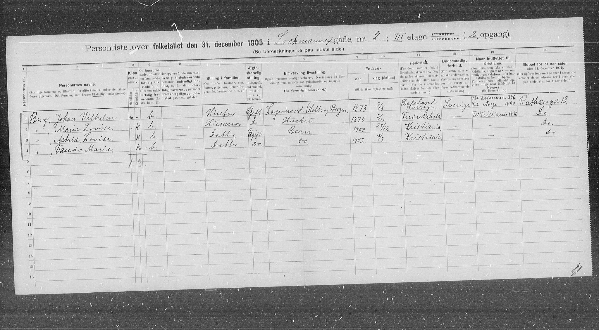 OBA, Municipal Census 1905 for Kristiania, 1905, p. 30618