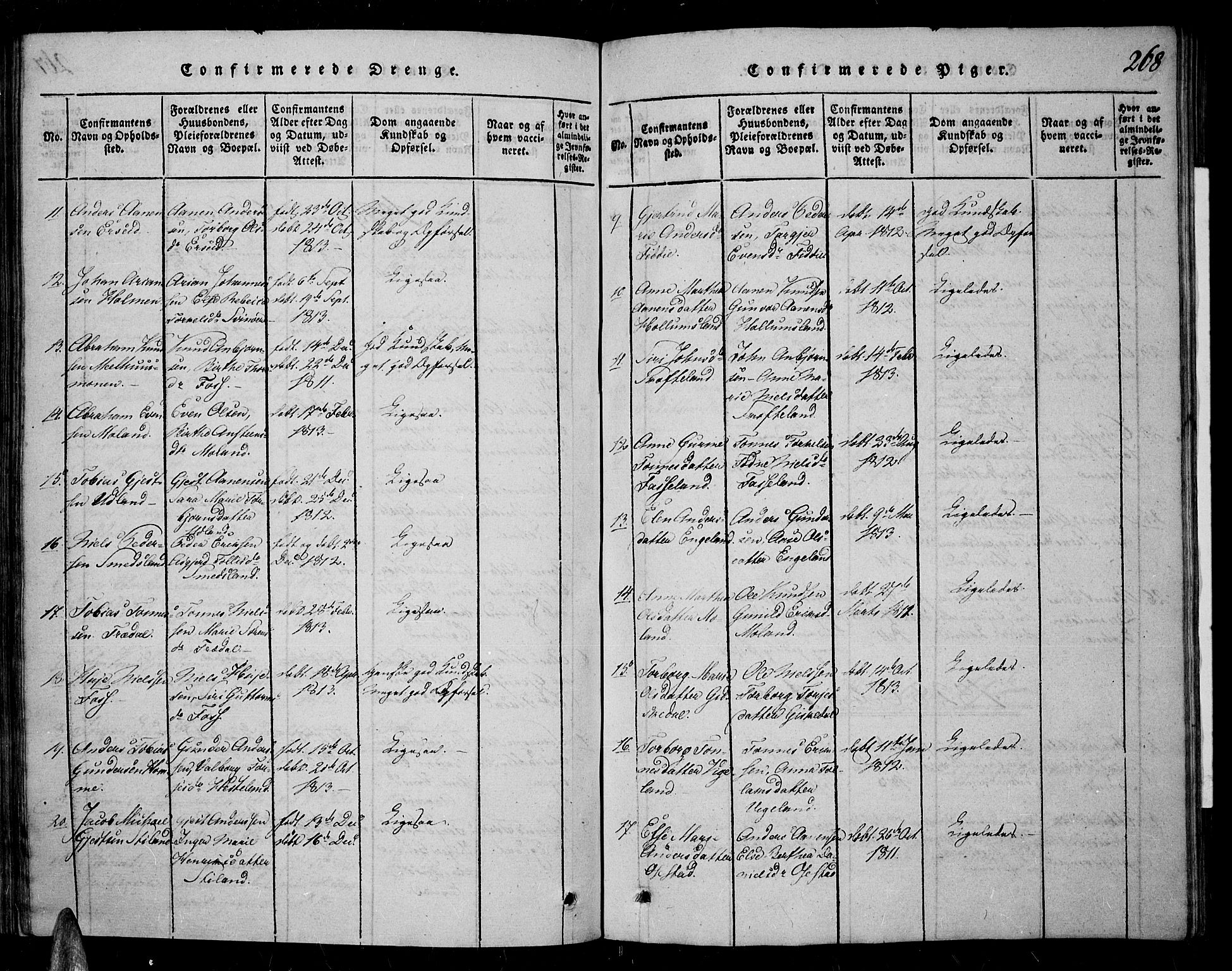 Sør-Audnedal sokneprestkontor, AV/SAK-1111-0039/F/Fa/Fab/L0005: Parish register (official) no. A 5, 1816-1830, p. 268