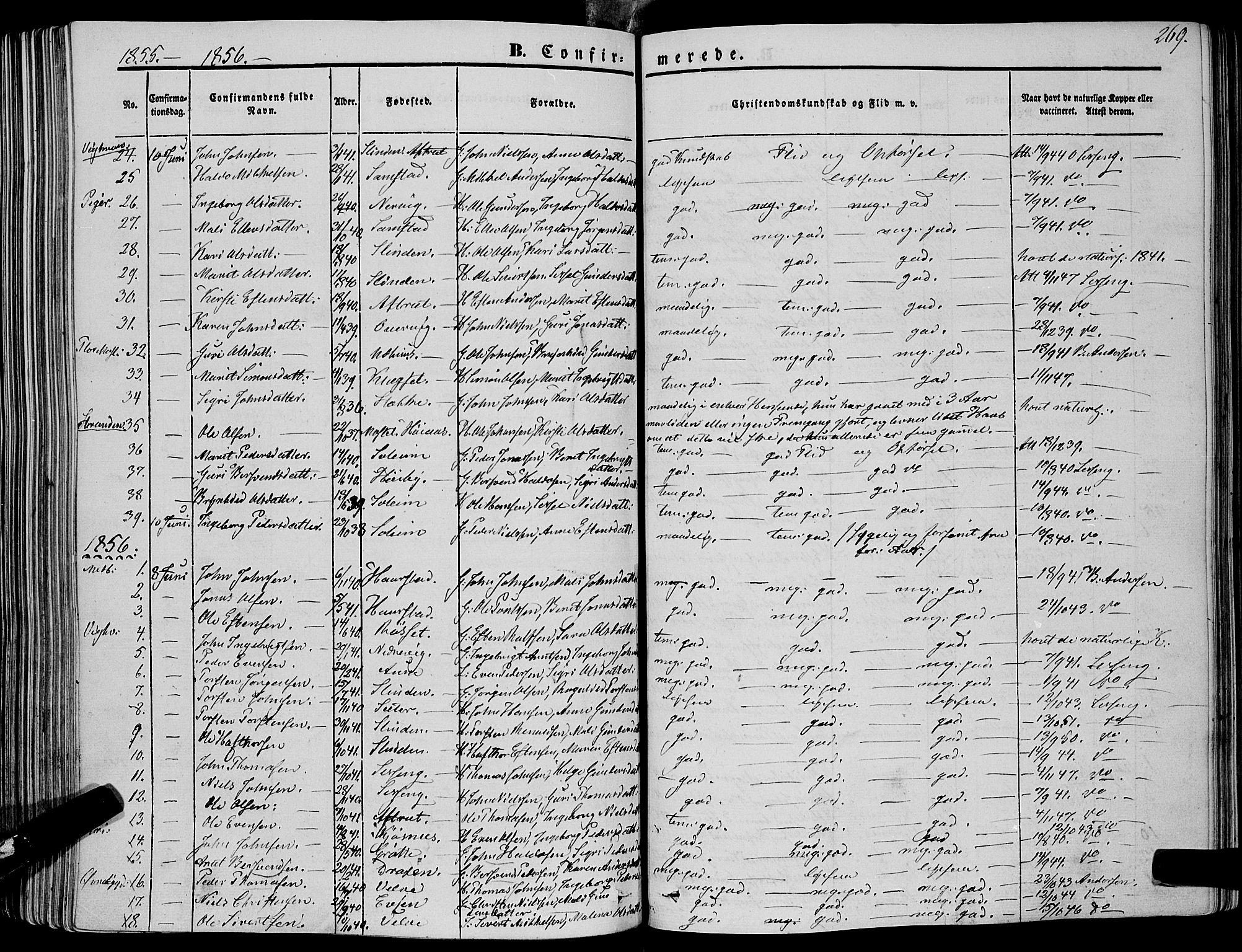 Ministerialprotokoller, klokkerbøker og fødselsregistre - Sør-Trøndelag, SAT/A-1456/695/L1145: Parish register (official) no. 695A06 /1, 1843-1859, p. 269