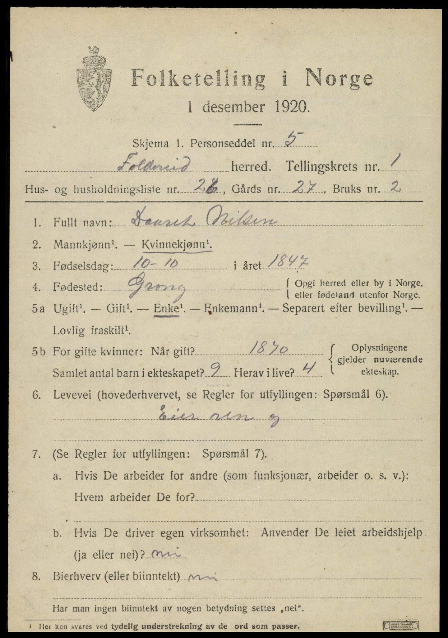 SAT, 1920 census for Foldereid, 1920, p. 686