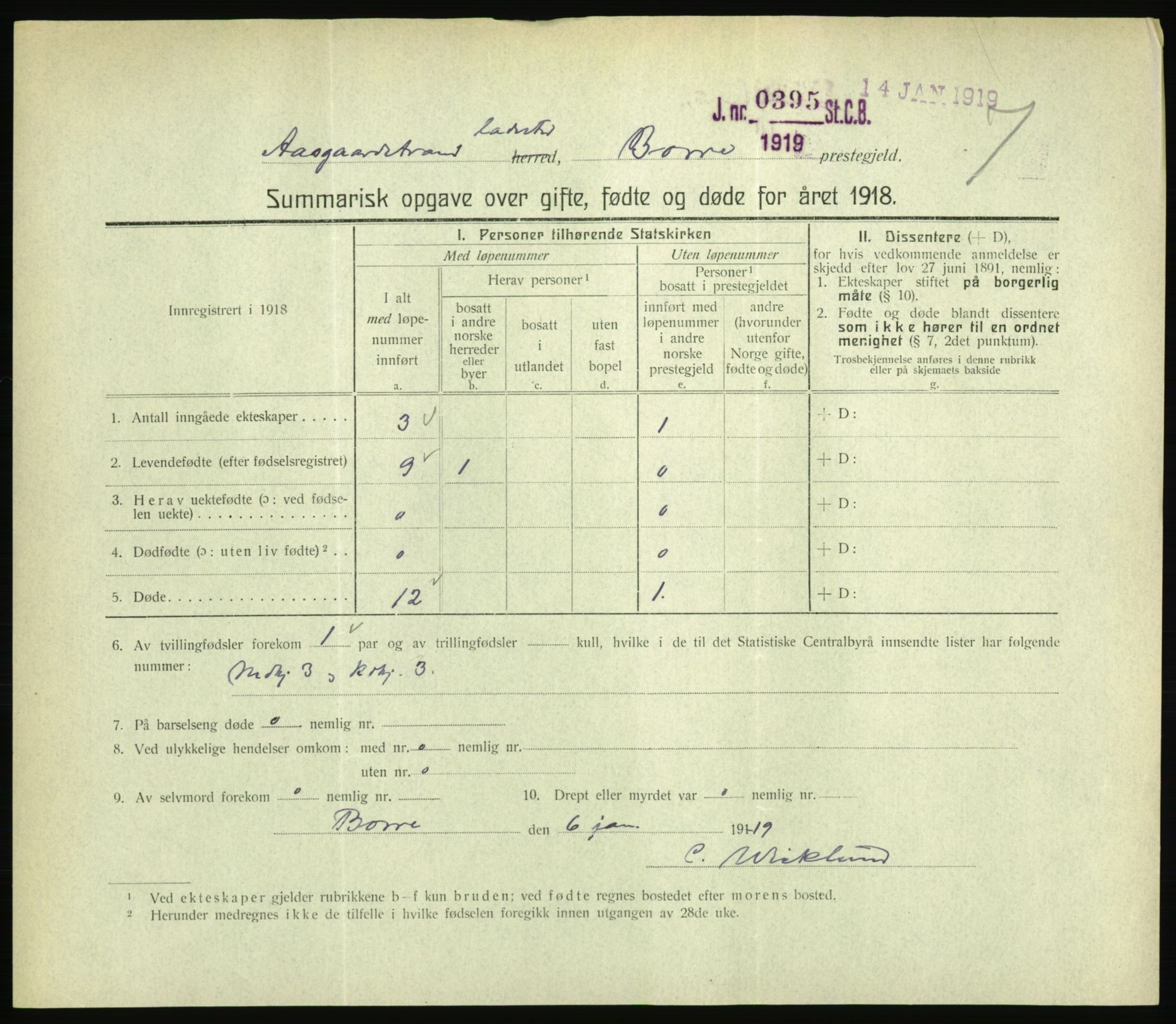 Statistisk sentralbyrå, Sosiodemografiske emner, Befolkning, RA/S-2228/D/Df/Dfb/Dfbh/L0059: Summariske oppgaver over gifte, fødte og døde for hele landet., 1918, p. 479