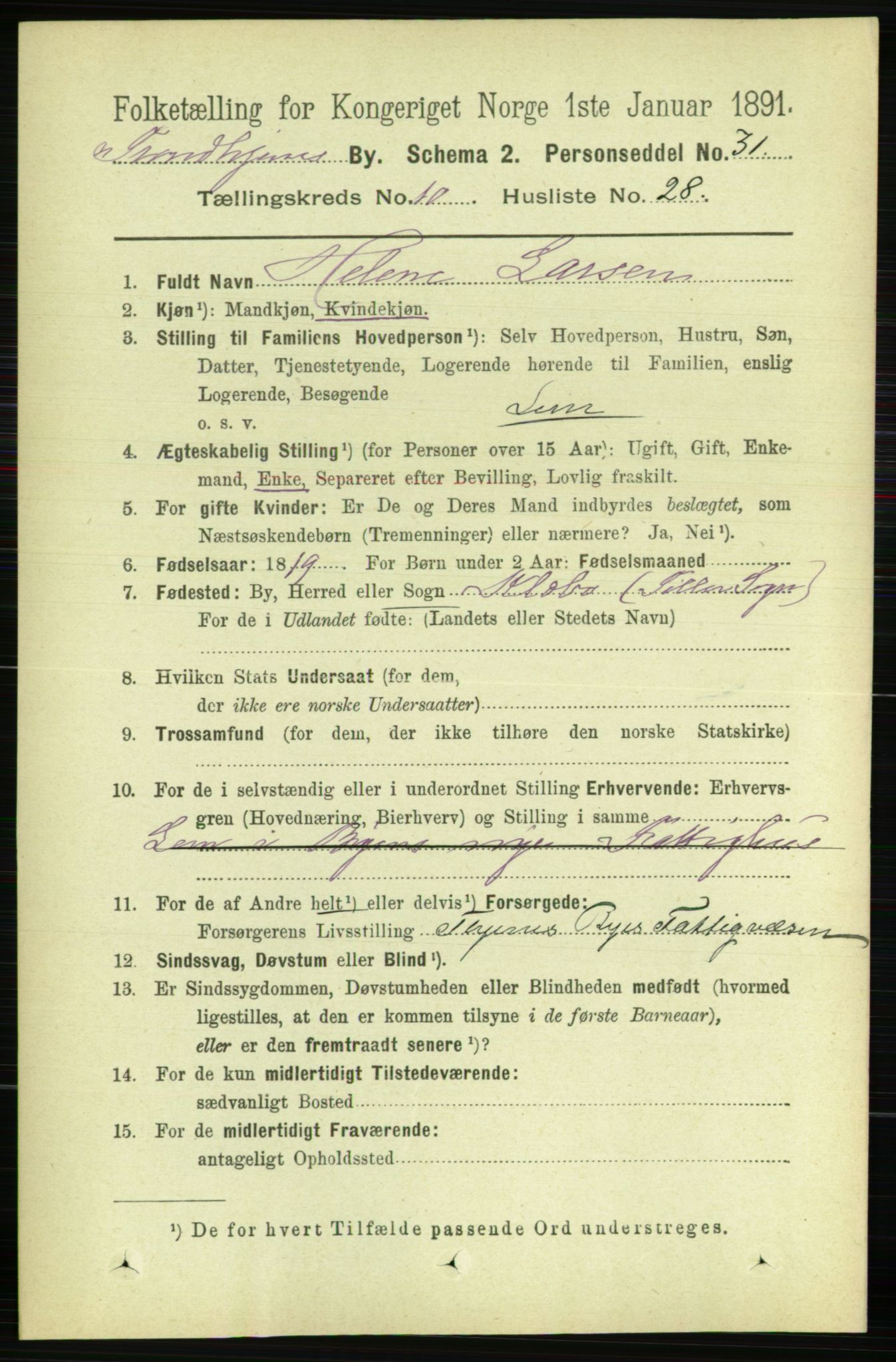 RA, 1891 census for 1601 Trondheim, 1891, p. 9176