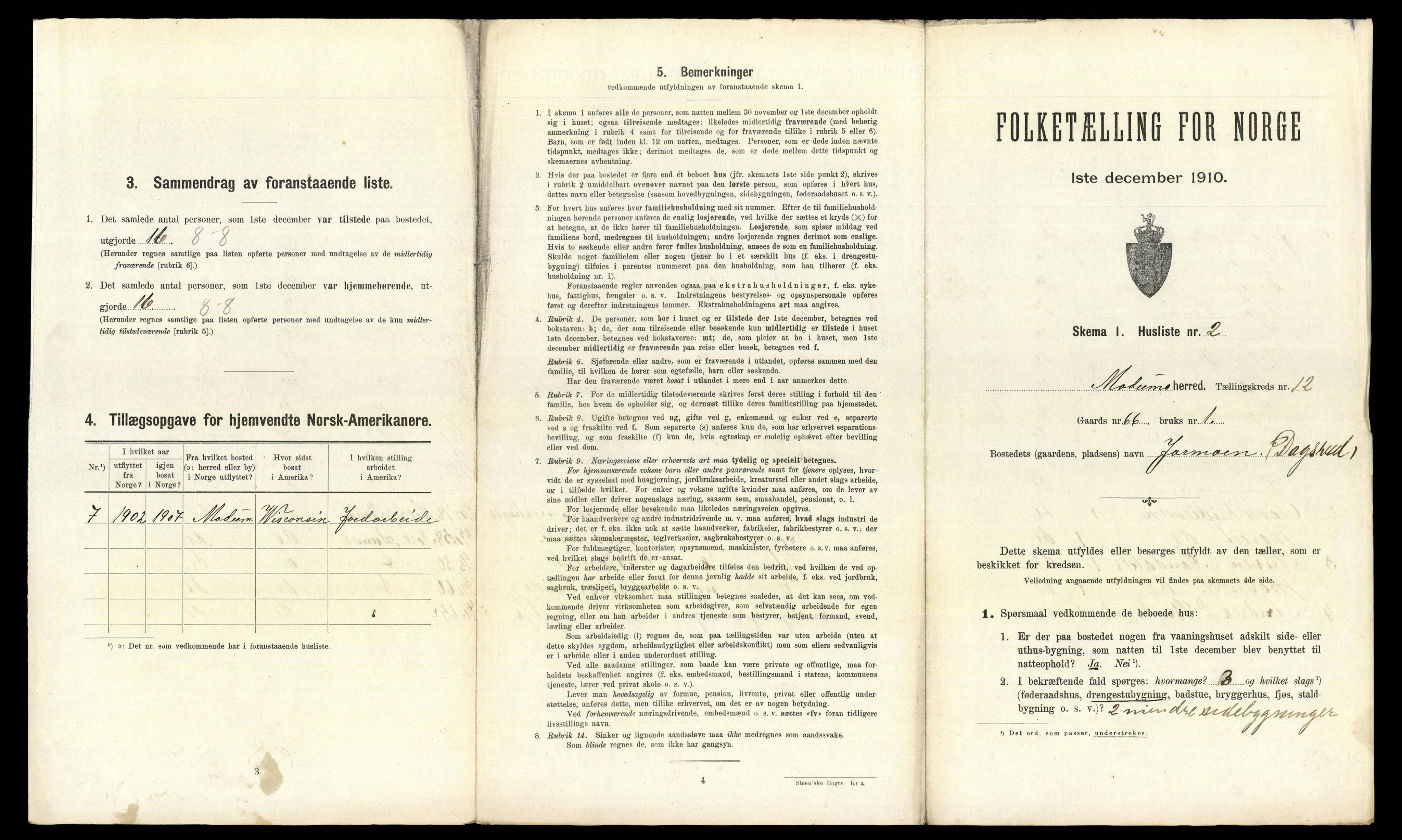 RA, 1910 census for Modum, 1910, p. 2136