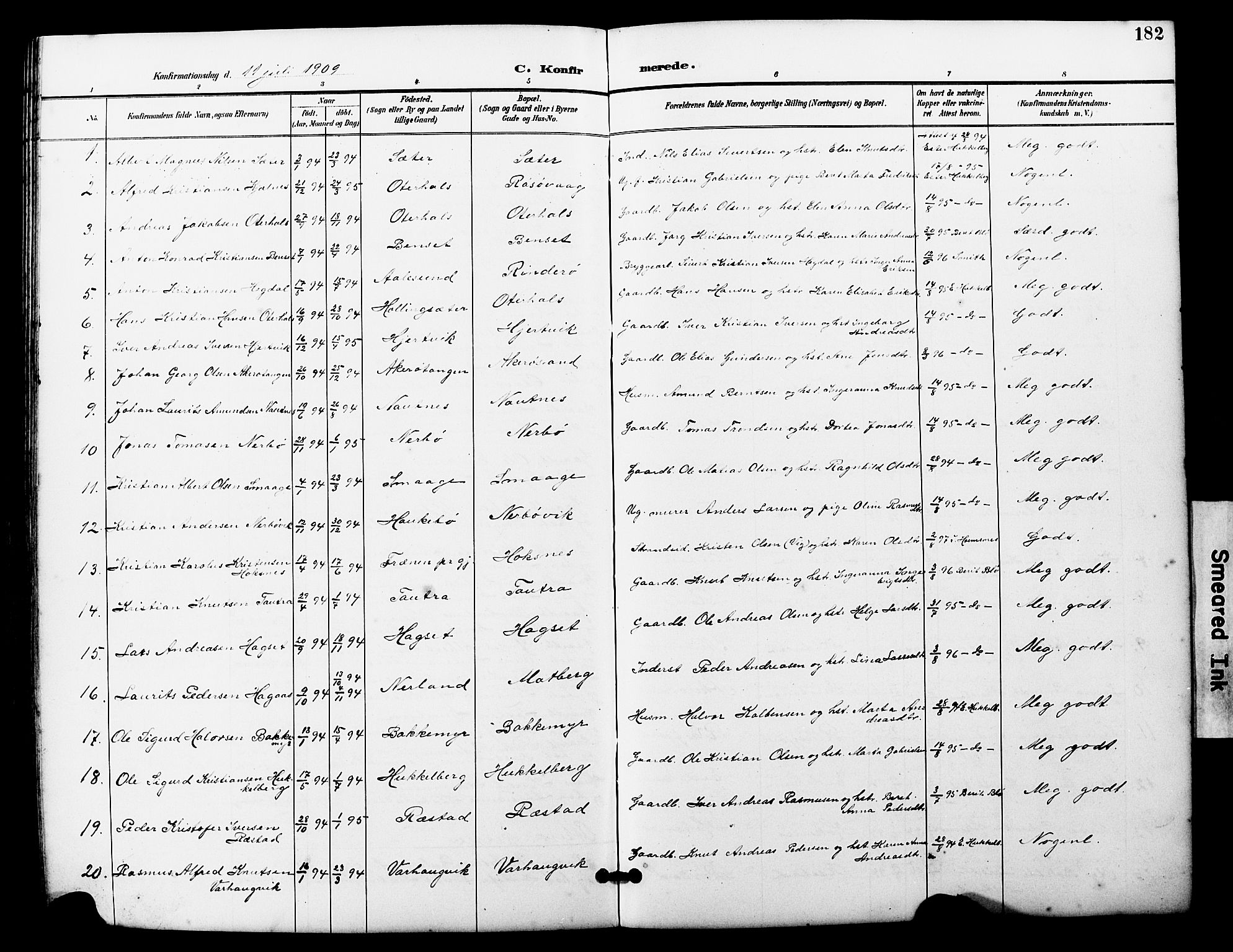 Ministerialprotokoller, klokkerbøker og fødselsregistre - Møre og Romsdal, SAT/A-1454/560/L0725: Parish register (copy) no. 560C02, 1895-1930, p. 182