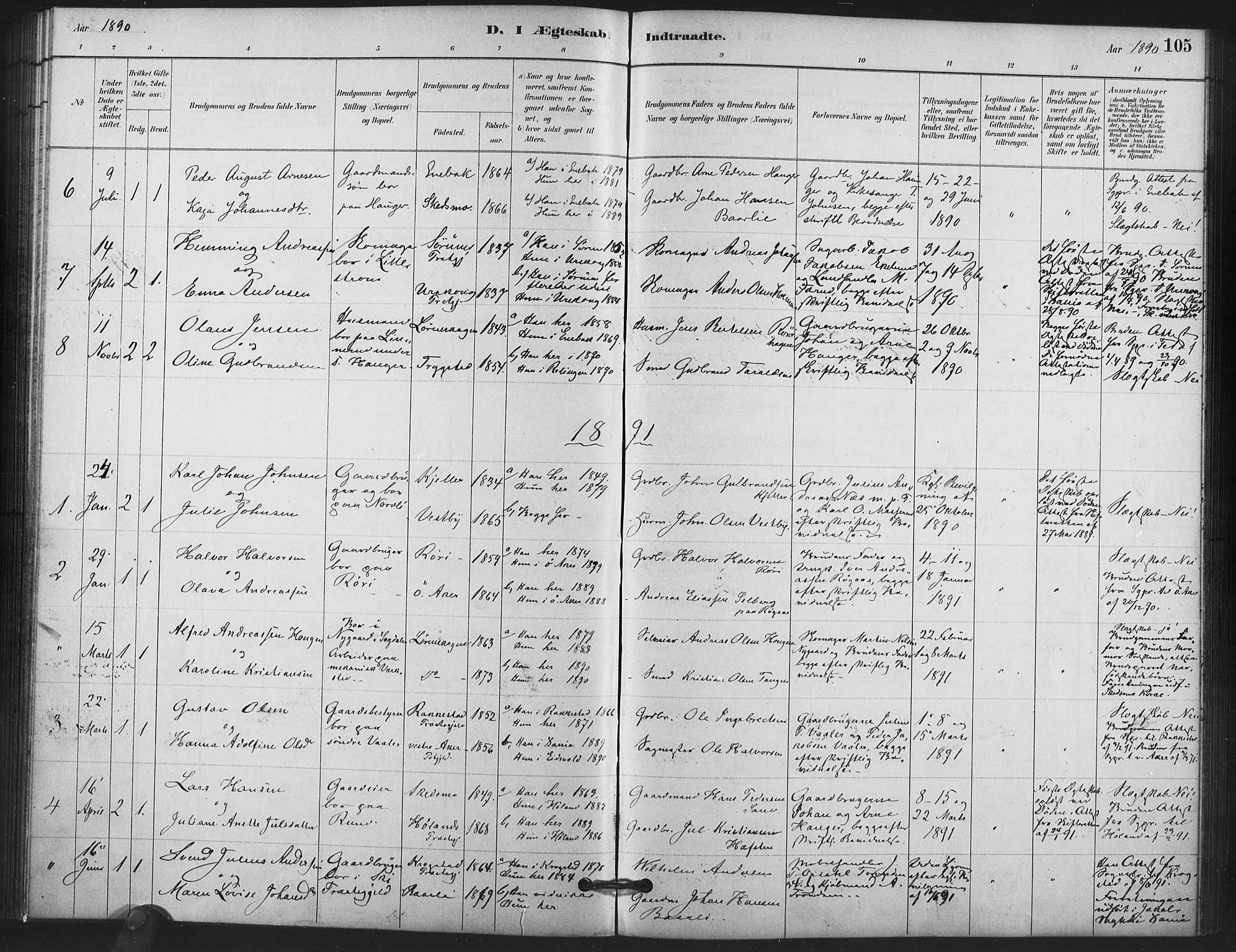 Skedsmo prestekontor Kirkebøker, SAO/A-10033a/F/Fb/L0001: Parish register (official) no. II 1, 1883-1901, p. 105