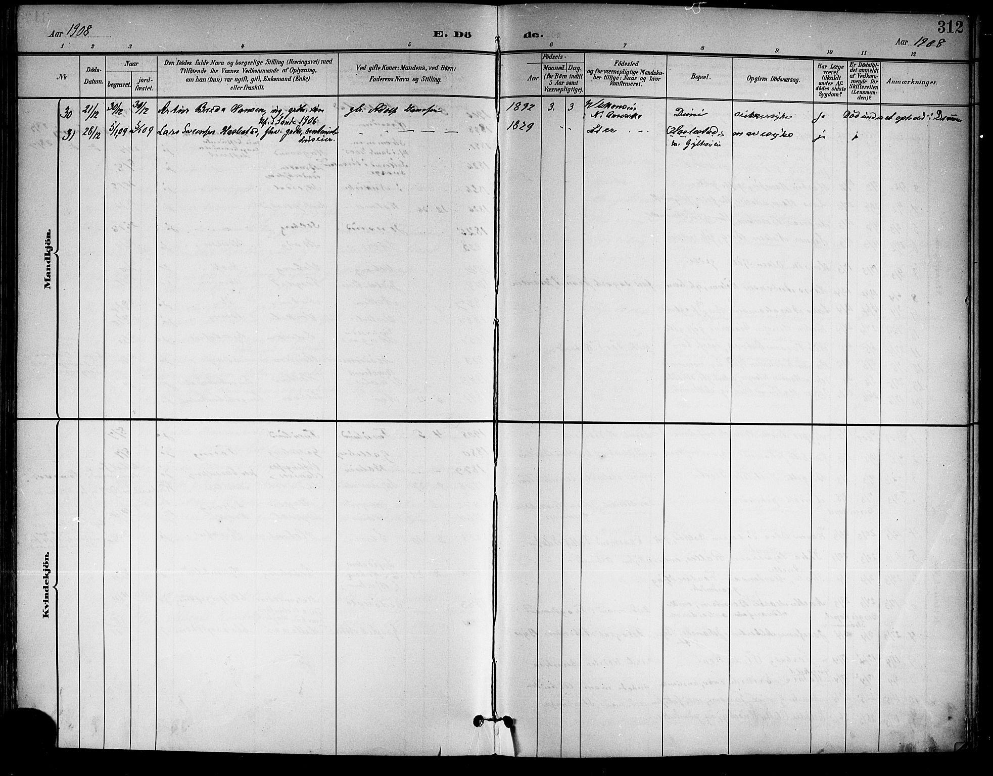 Sande Kirkebøker, AV/SAKO-A-53/G/Ga/L0004: Parish register (copy) no. 4, 1895-1918, p. 312