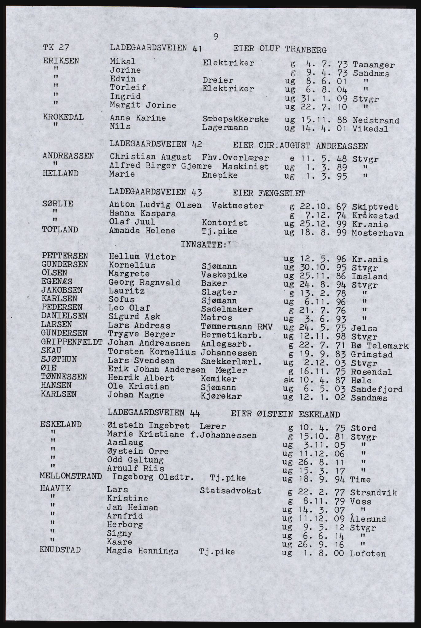 SAST, Copy of 1920 census for Stavanger, 1920, p. 15