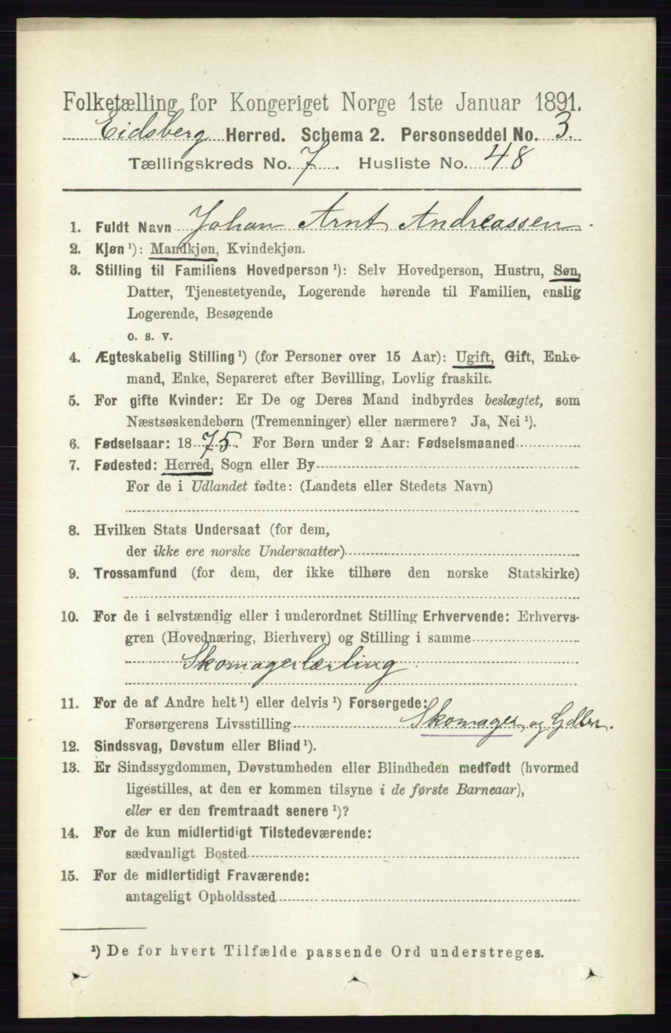 RA, 1891 census for 0125 Eidsberg, 1891, p. 4414