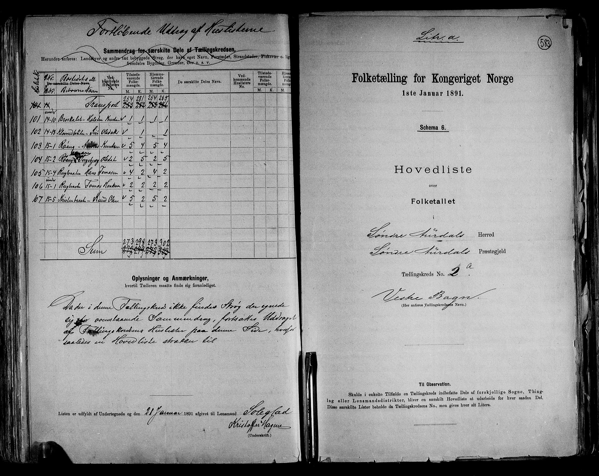 RA, 1891 census for 0540 Sør-Aurdal, 1891, p. 6