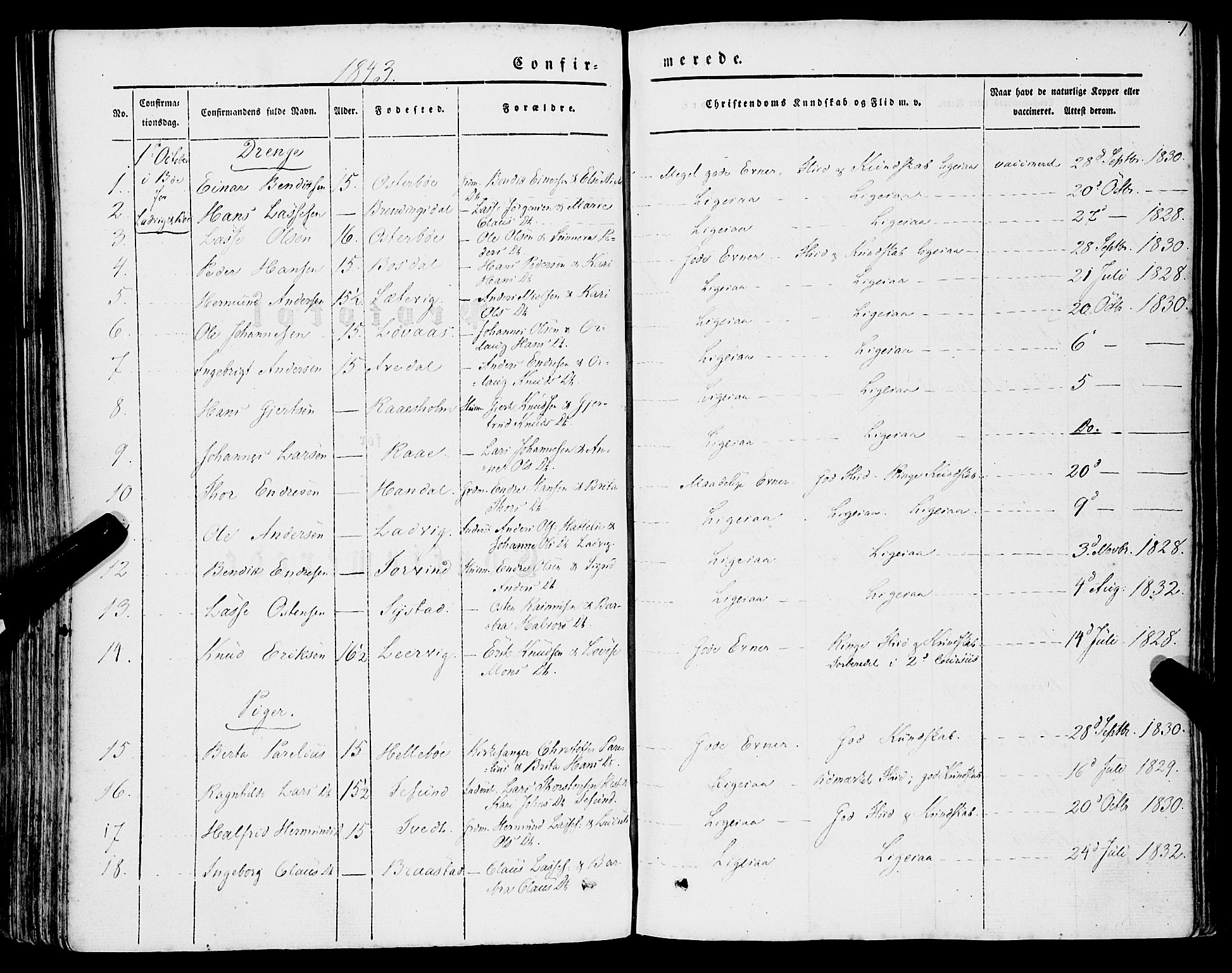 Lavik sokneprestembete, AV/SAB-A-80901: Parish register (official) no. A 3, 1843-1863, p. 1