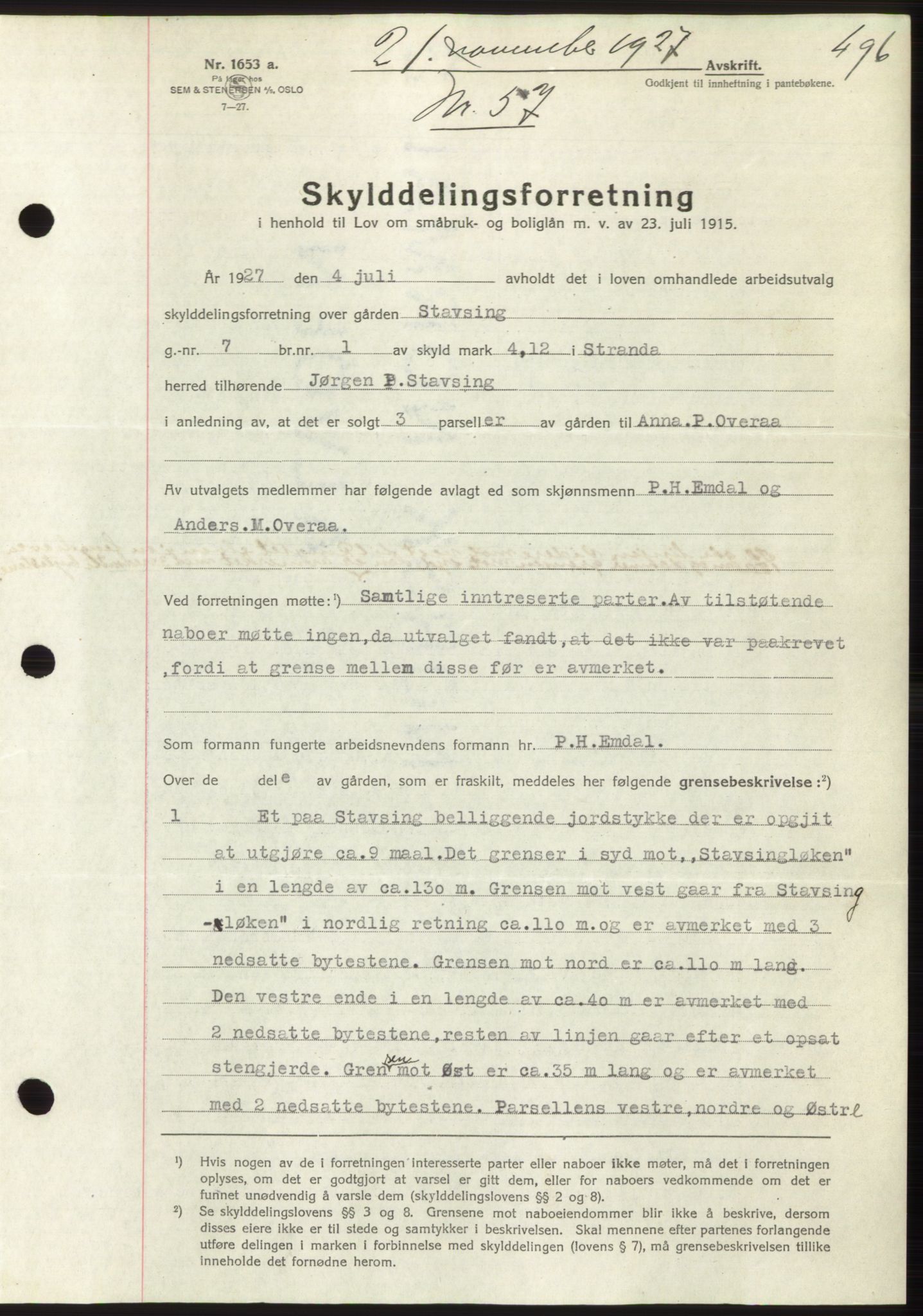 Nordre Sunnmøre sorenskriveri, AV/SAT-A-0006/1/2/2C/2Ca/L0037: Mortgage book no. 40, 1927-1927, Deed date: 21.11.1927