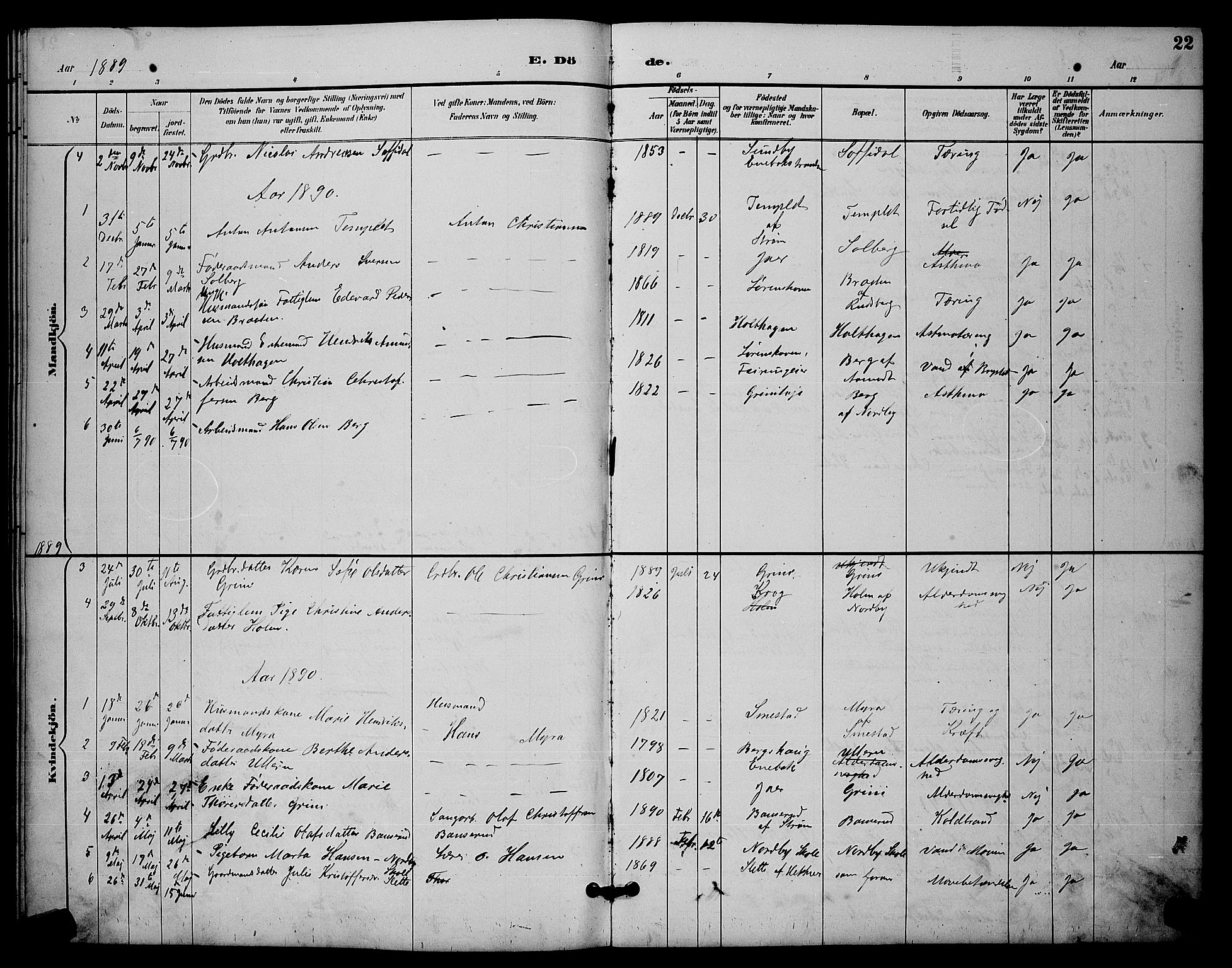 Fet prestekontor Kirkebøker, AV/SAO-A-10370a/G/Gb/L0003: Parish register (copy) no. II 3, 1888-1894, p. 22