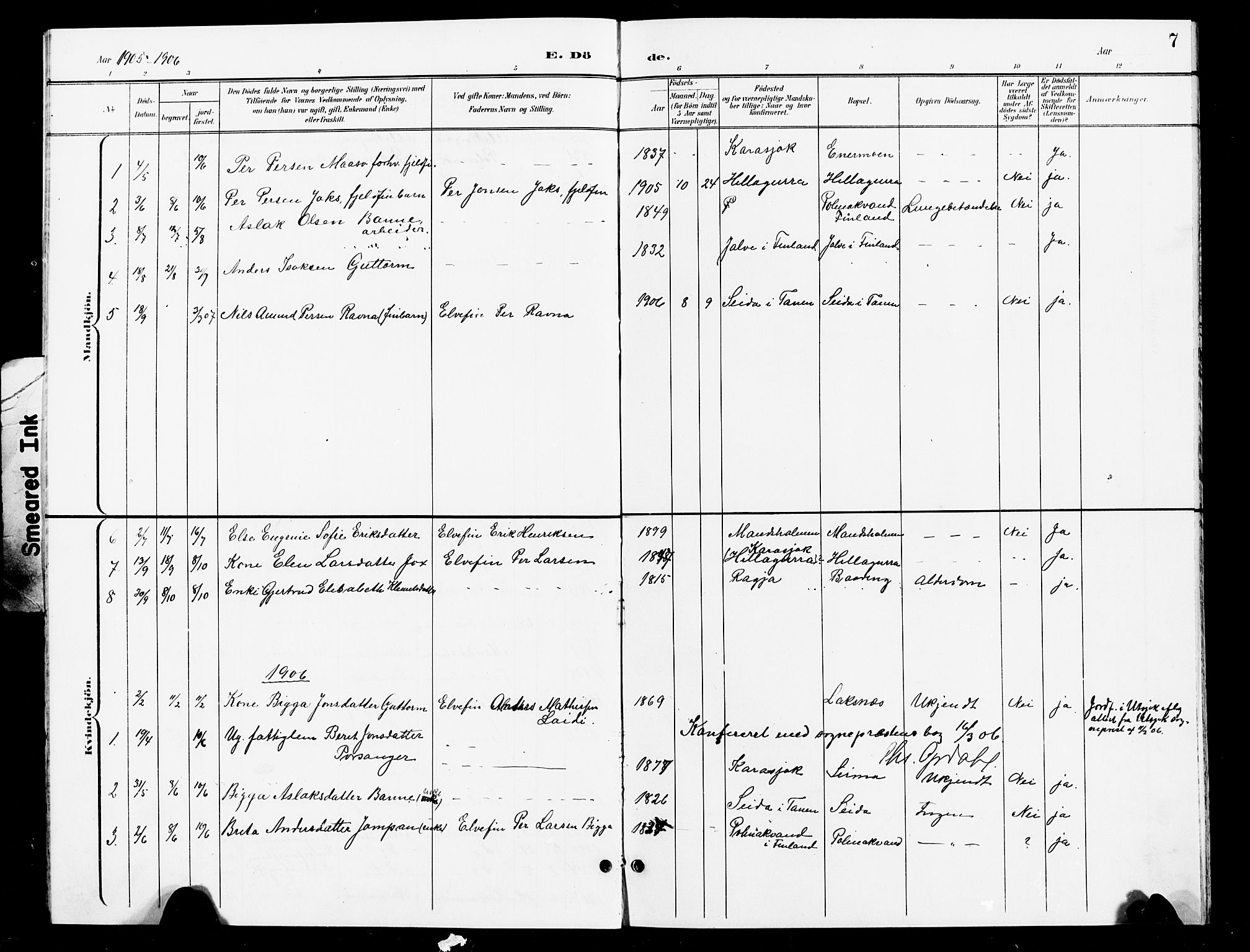 Nesseby sokneprestkontor, AV/SATØ-S-1330/H/Hb/L0008klokker: Parish register (copy) no. 8, 1898-1917, p. 7