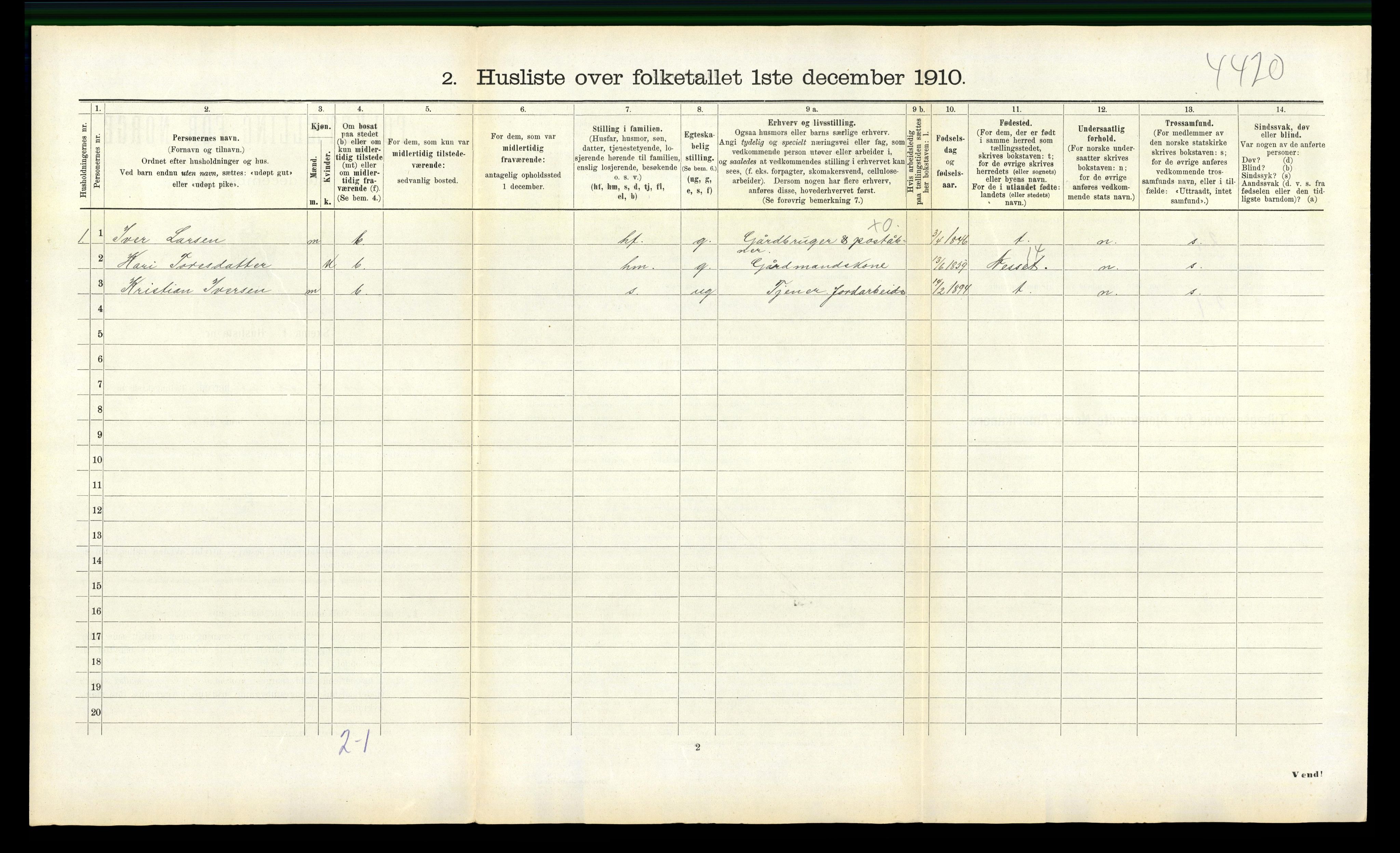 RA, 1910 census for Eresfjord og Vistdal, 1910, p. 420