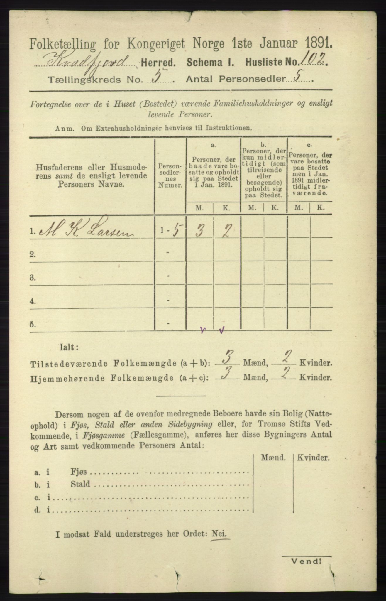 RA, 1891 census for 1911 Kvæfjord, 1891, p. 2866