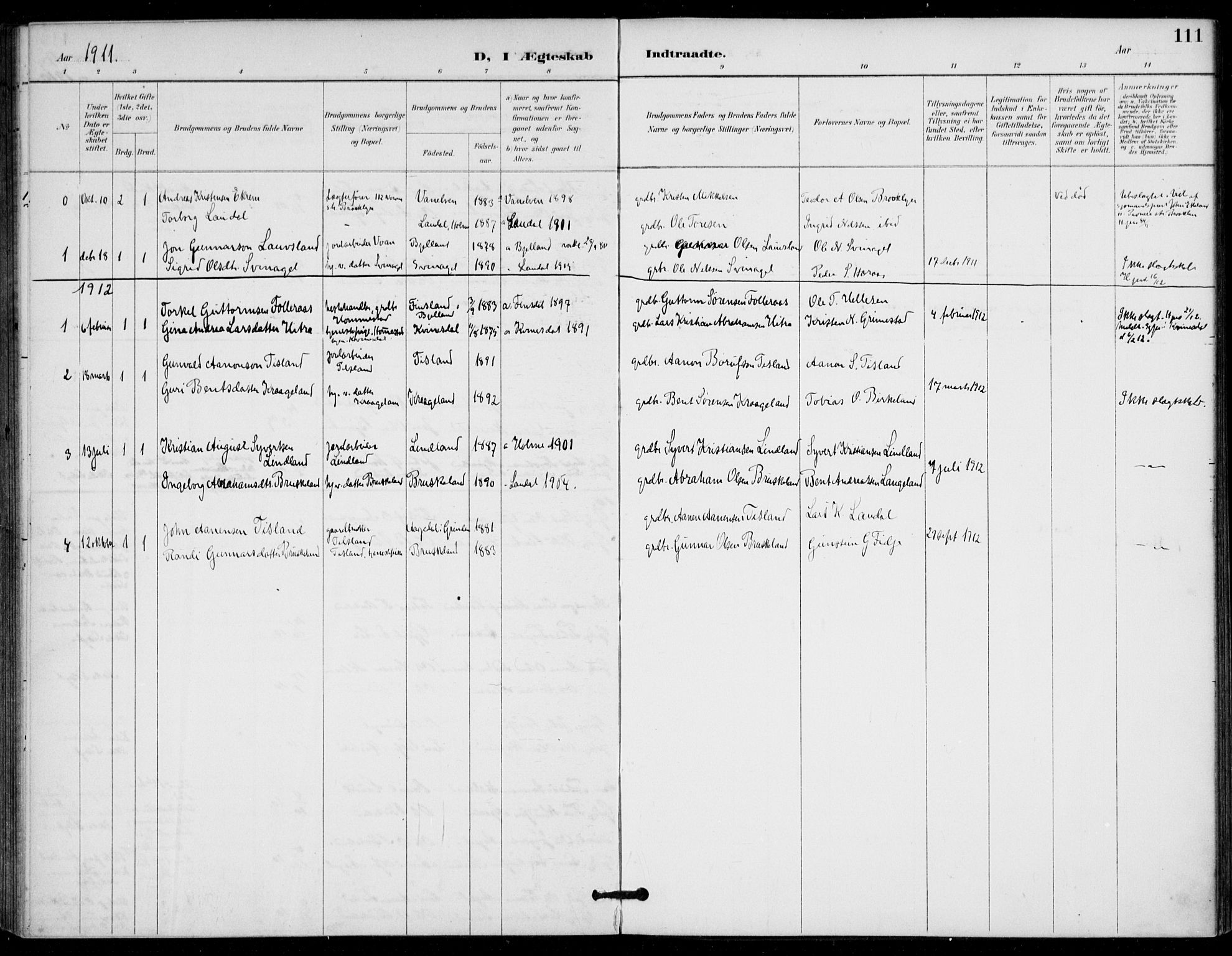 Holum sokneprestkontor, AV/SAK-1111-0022/F/Fa/Fab/L0007: Parish register (official) no. A 7, 1887-1912, p. 111