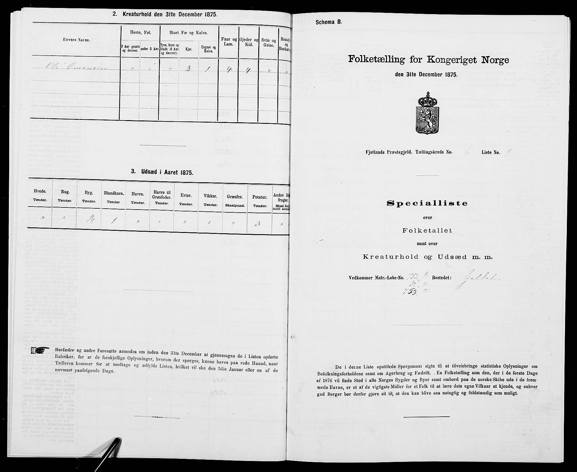 SAK, 1875 census for 1036P Fjotland, 1875, p. 367