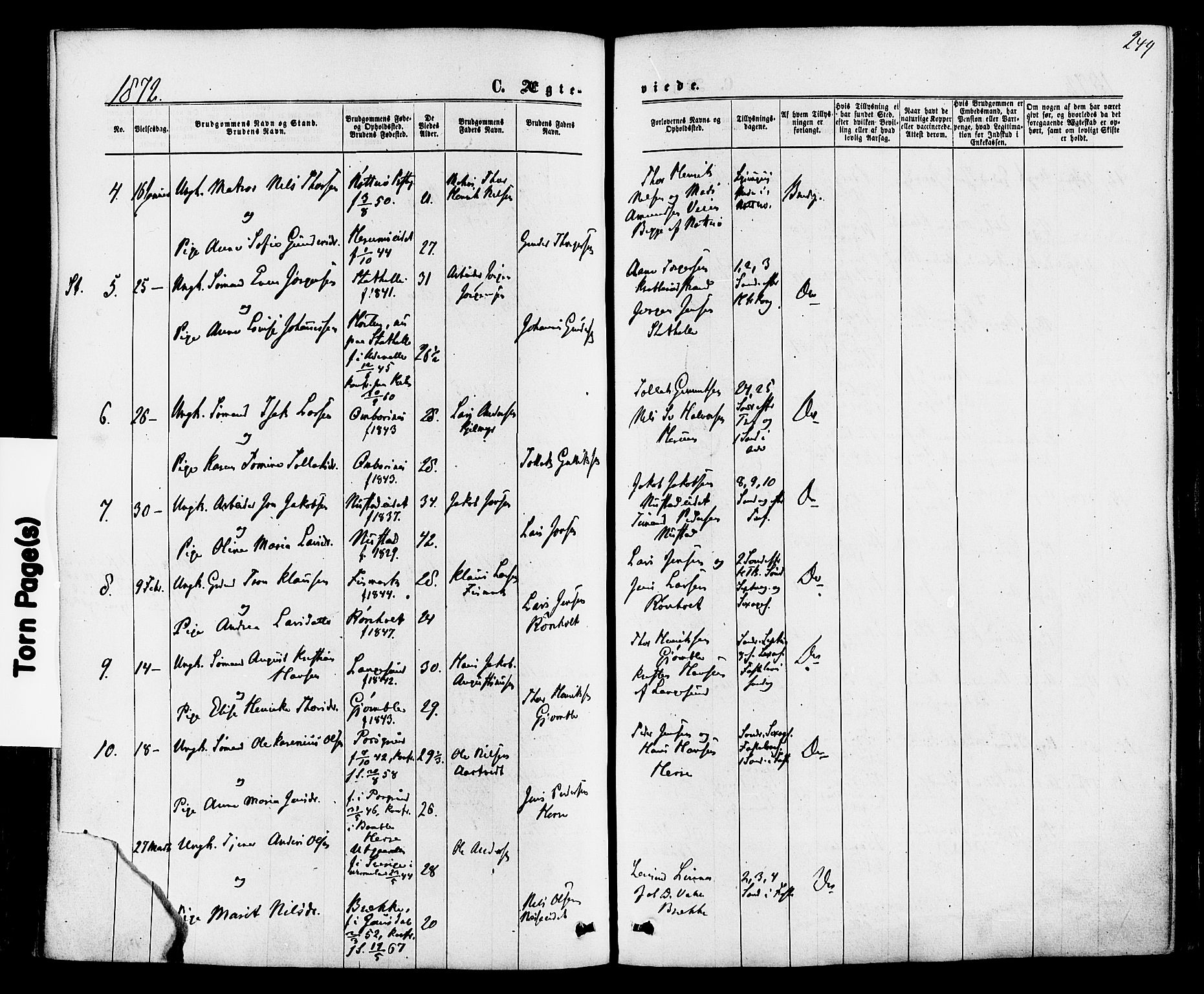 Bamble kirkebøker, SAKO/A-253/F/Fa/L0006: Parish register (official) no. I 6, 1869-1877, p. 249