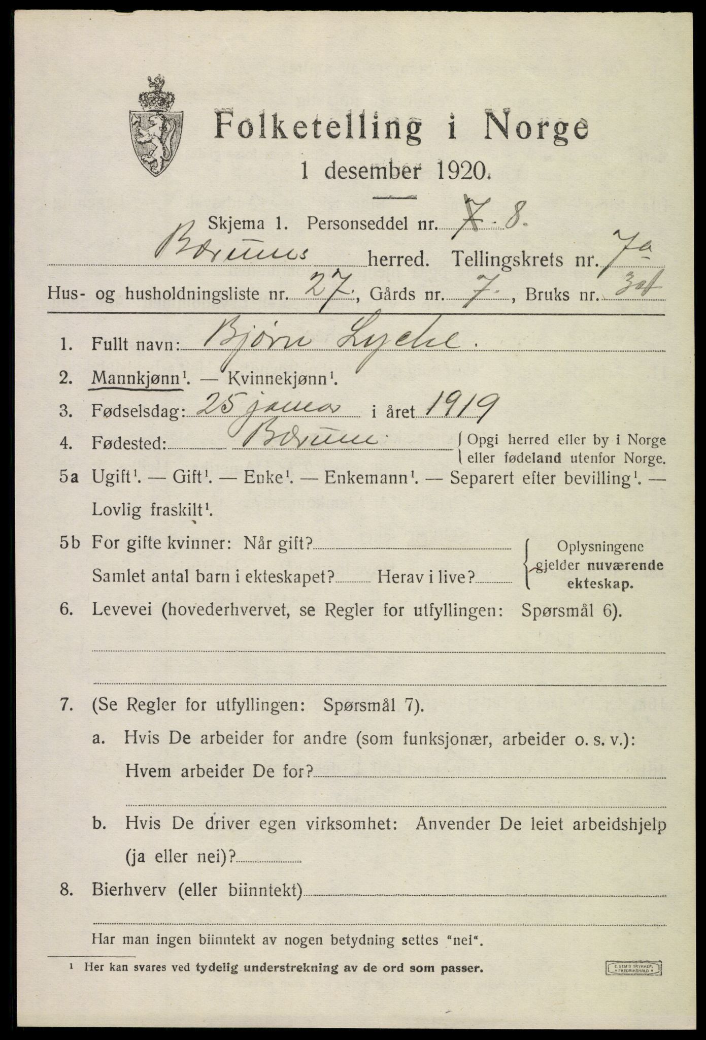 SAO, 1920 census for Bærum, 1920, p. 16346