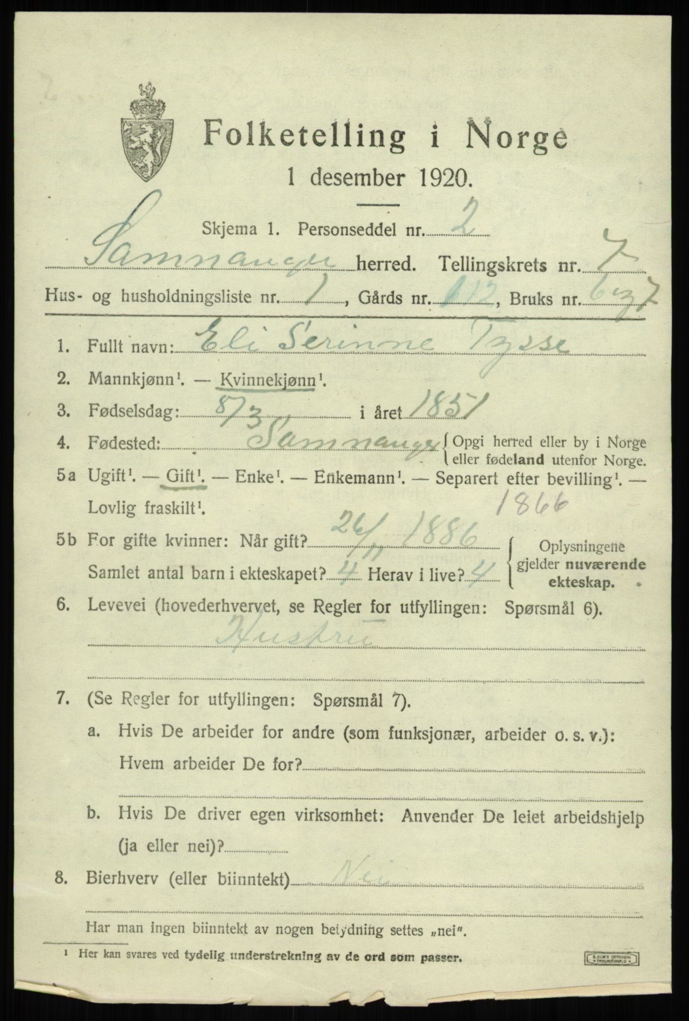 SAB, 1920 census for Samnanger, 1920, p. 2929