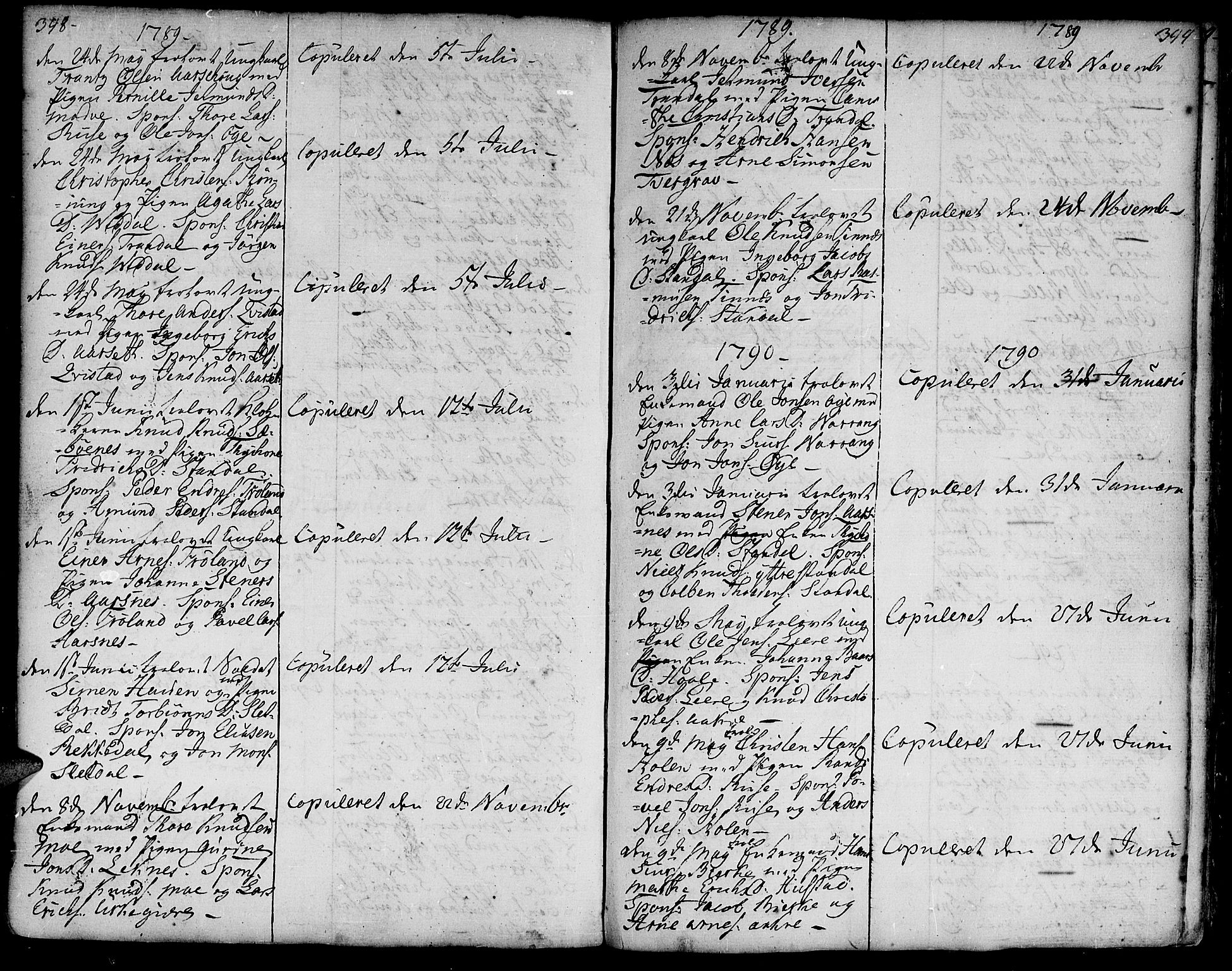 Ministerialprotokoller, klokkerbøker og fødselsregistre - Møre og Romsdal, AV/SAT-A-1454/515/L0206: Parish register (official) no. 515A02, 1765-1818, p. 398-399