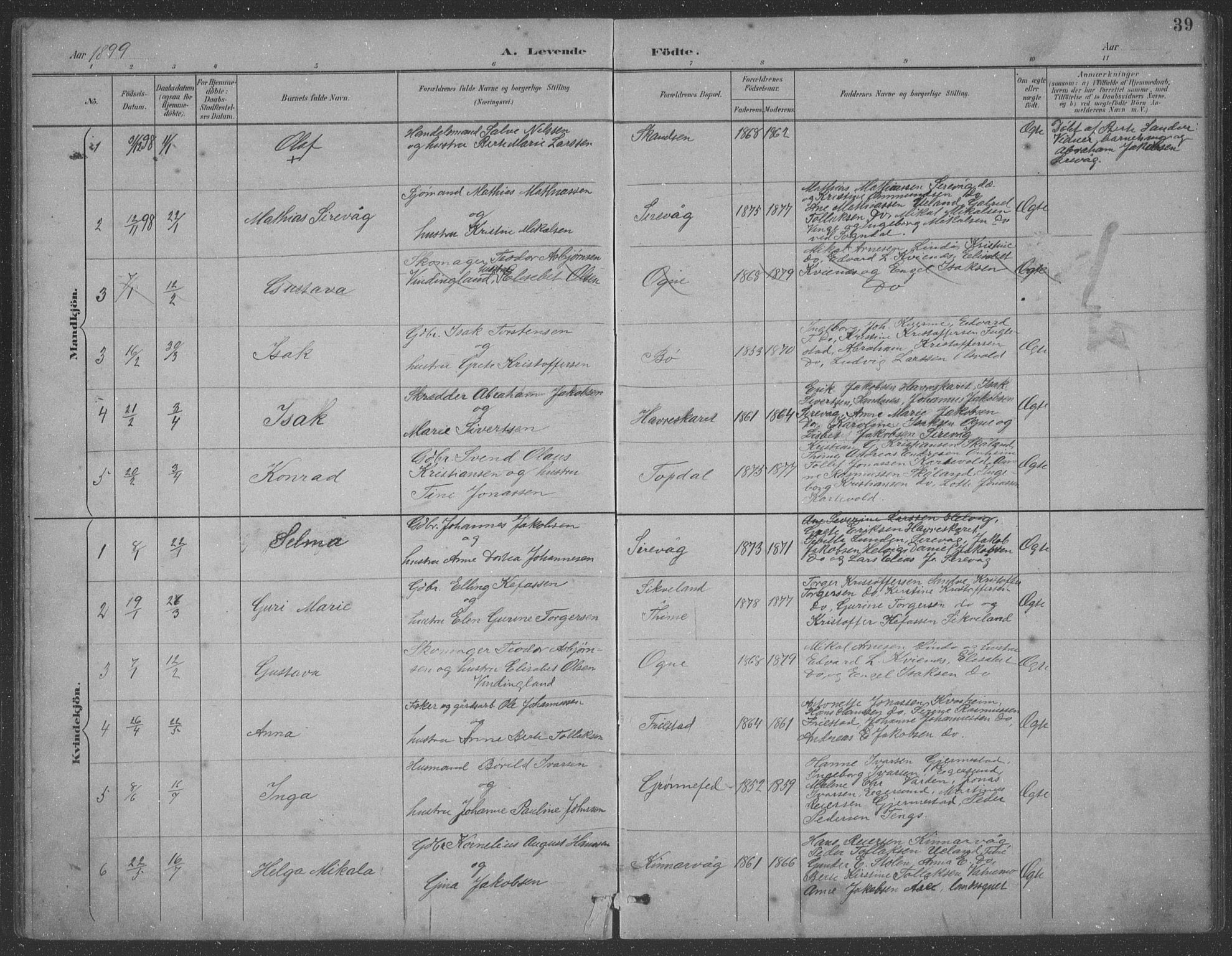 Eigersund sokneprestkontor, SAST/A-101807/S09: Parish register (copy) no. B 21, 1890-1915, p. 39