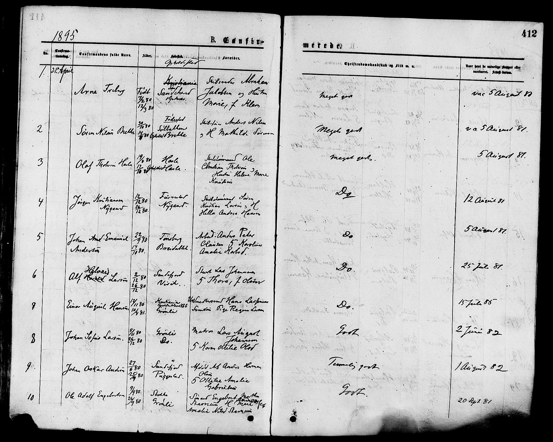 Sandar kirkebøker, SAKO/A-243/F/Fa/L0010: Parish register (official) no. 10, 1872-1882, p. 412