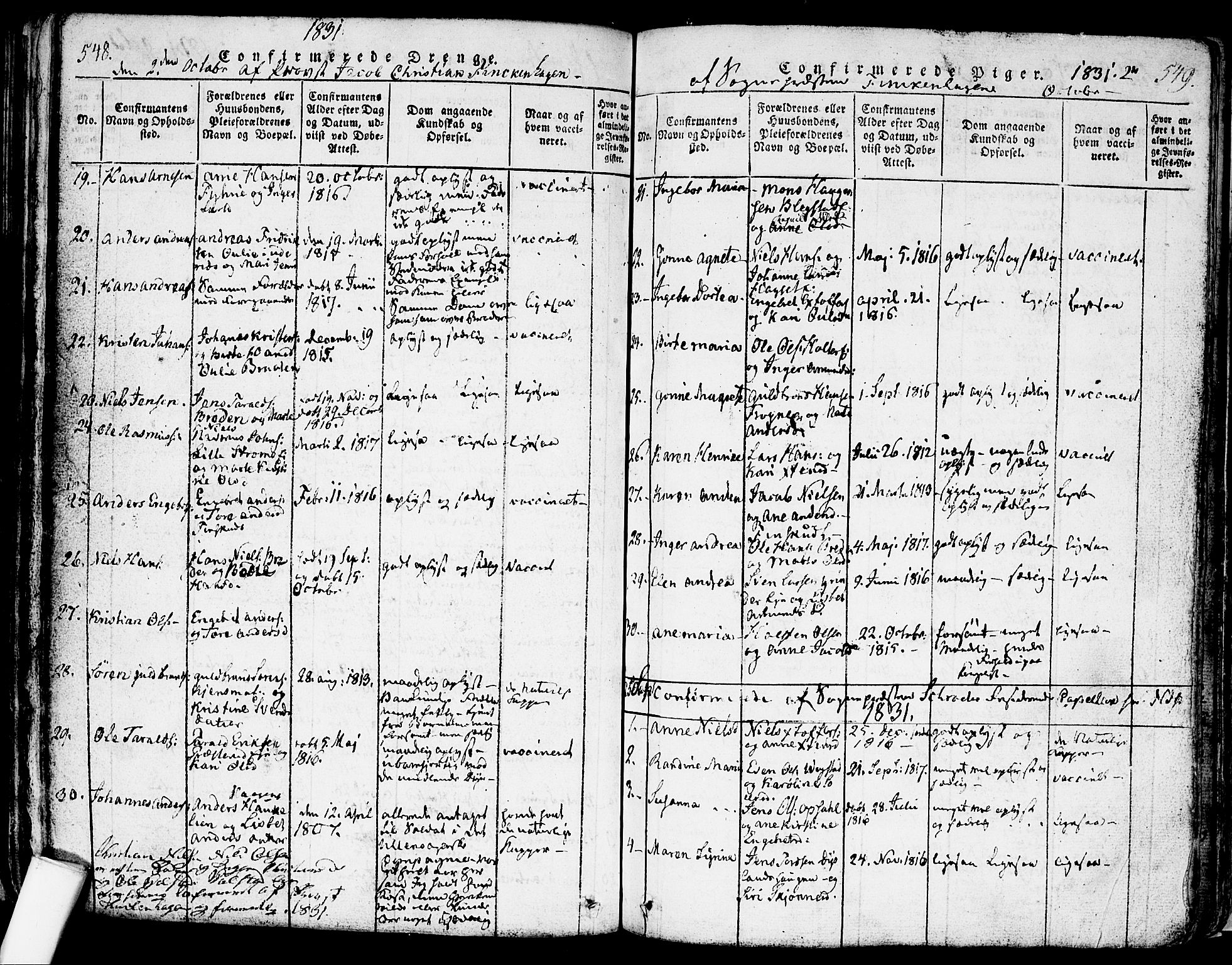 Nes prestekontor Kirkebøker, SAO/A-10410/F/Fa/L0005: Parish register (official) no. I 5, 1815-1835, p. 548-549