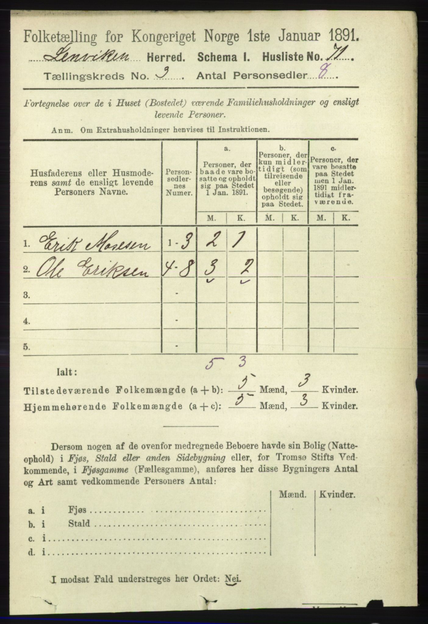 RA, 1891 census for 1931 Lenvik, 1891, p. 1351
