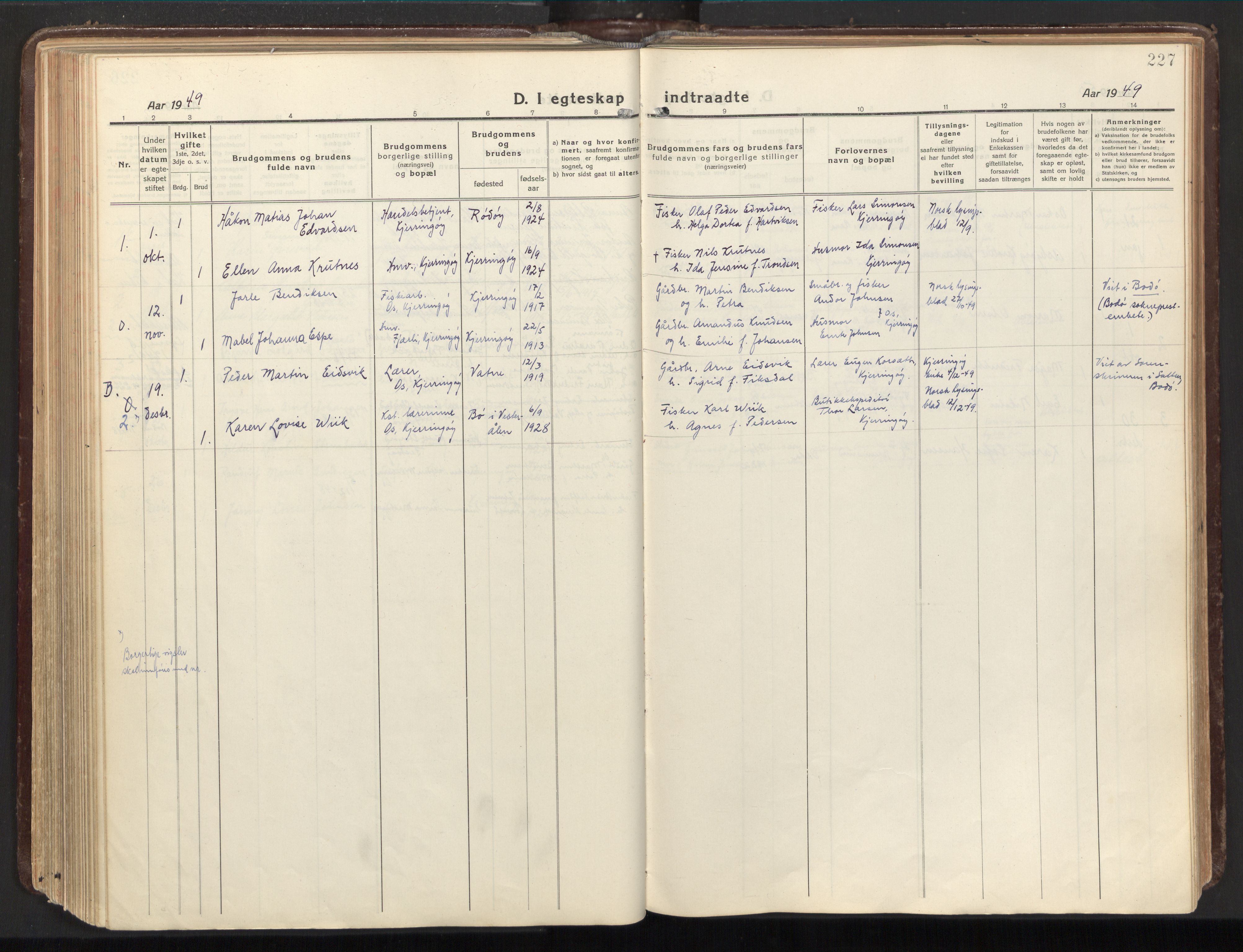 Ministerialprotokoller, klokkerbøker og fødselsregistre - Nordland, AV/SAT-A-1459/803/L0073: Parish register (official) no. 803A03, 1920-1955, p. 227