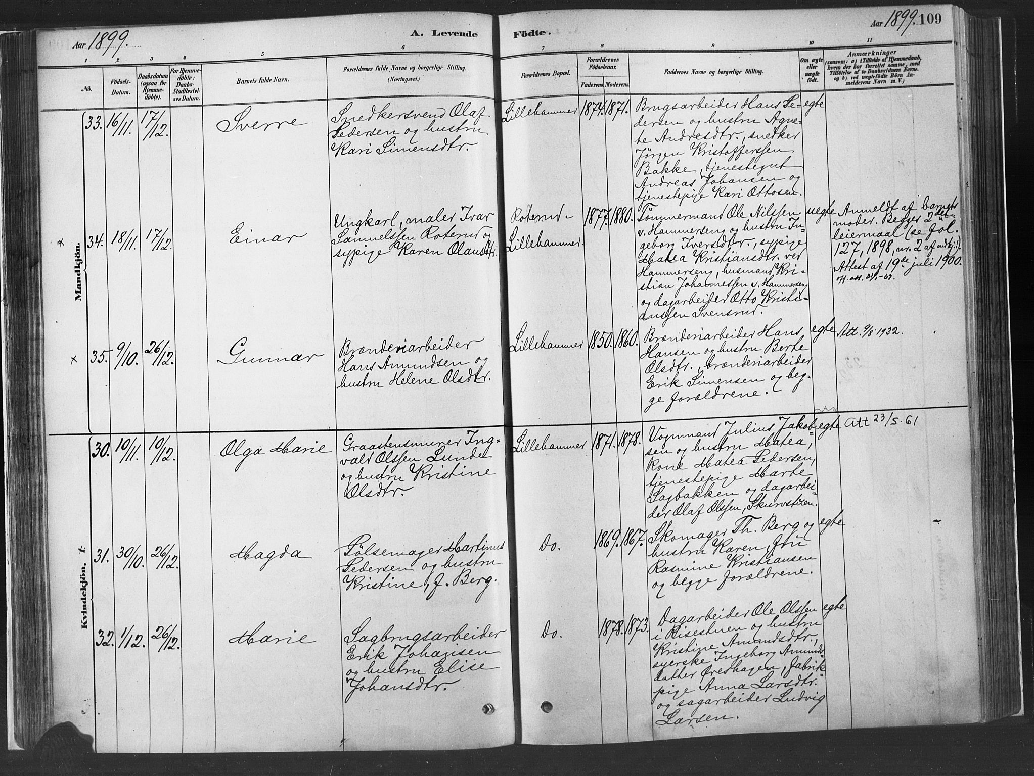 Fåberg prestekontor, SAH/PREST-086/H/Ha/Haa/L0010: Parish register (official) no. 10, 1879-1900, p. 109
